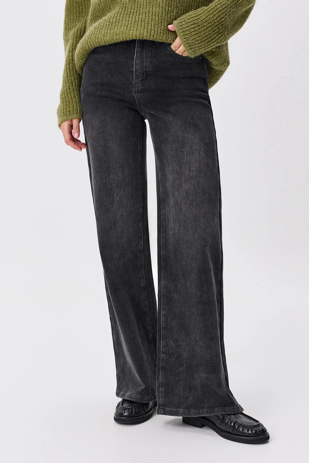 Утепленные джинсы темно-серые Straight fit, 46