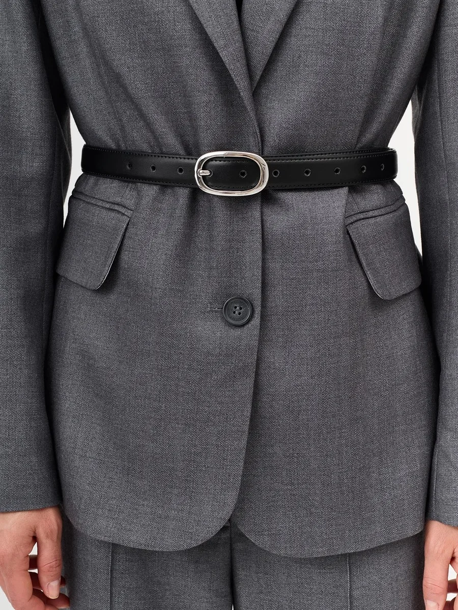 Ремень из натуральной кожи с круглой пряжкой, M