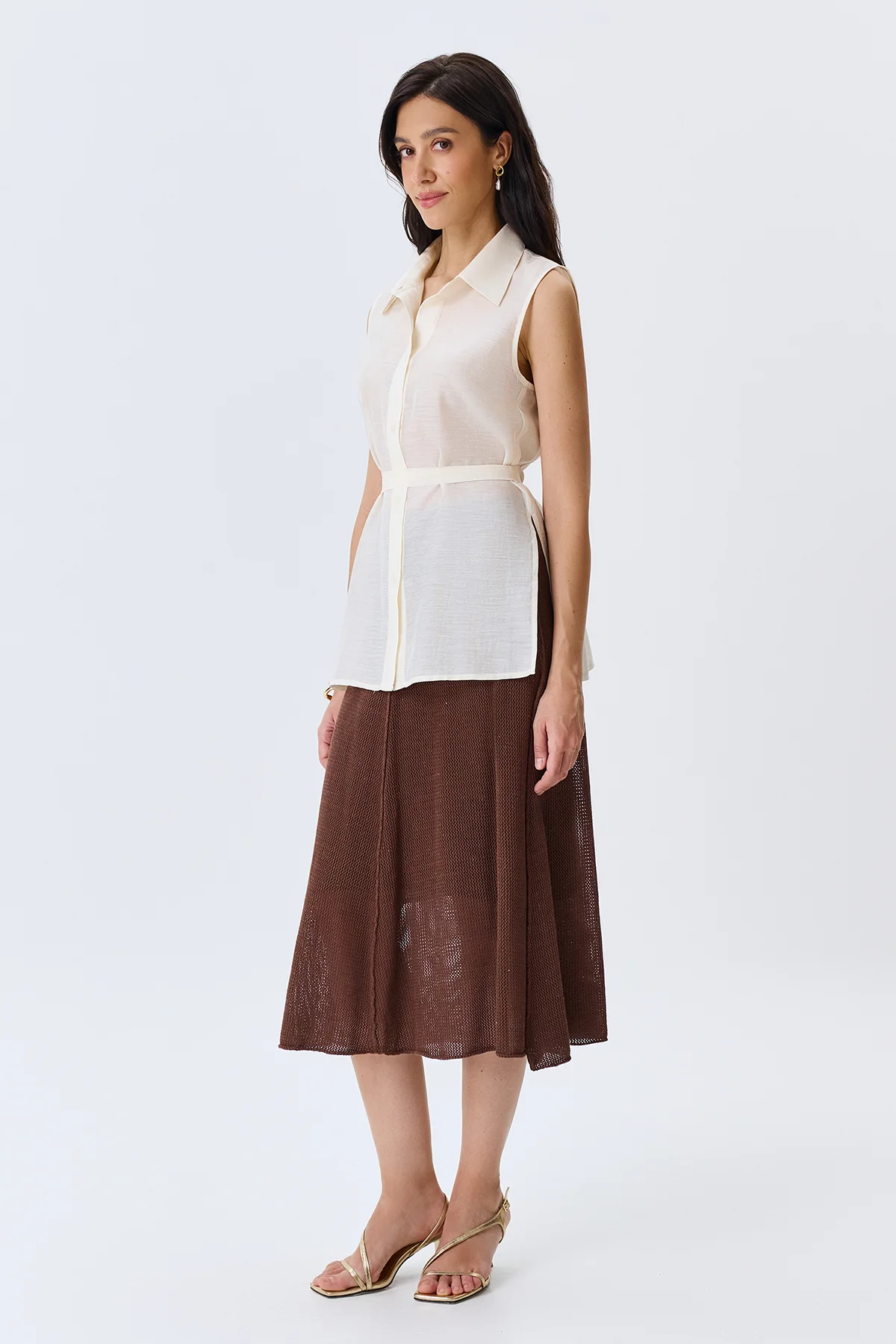 Полупрозрачная блузка из тенселя, 42