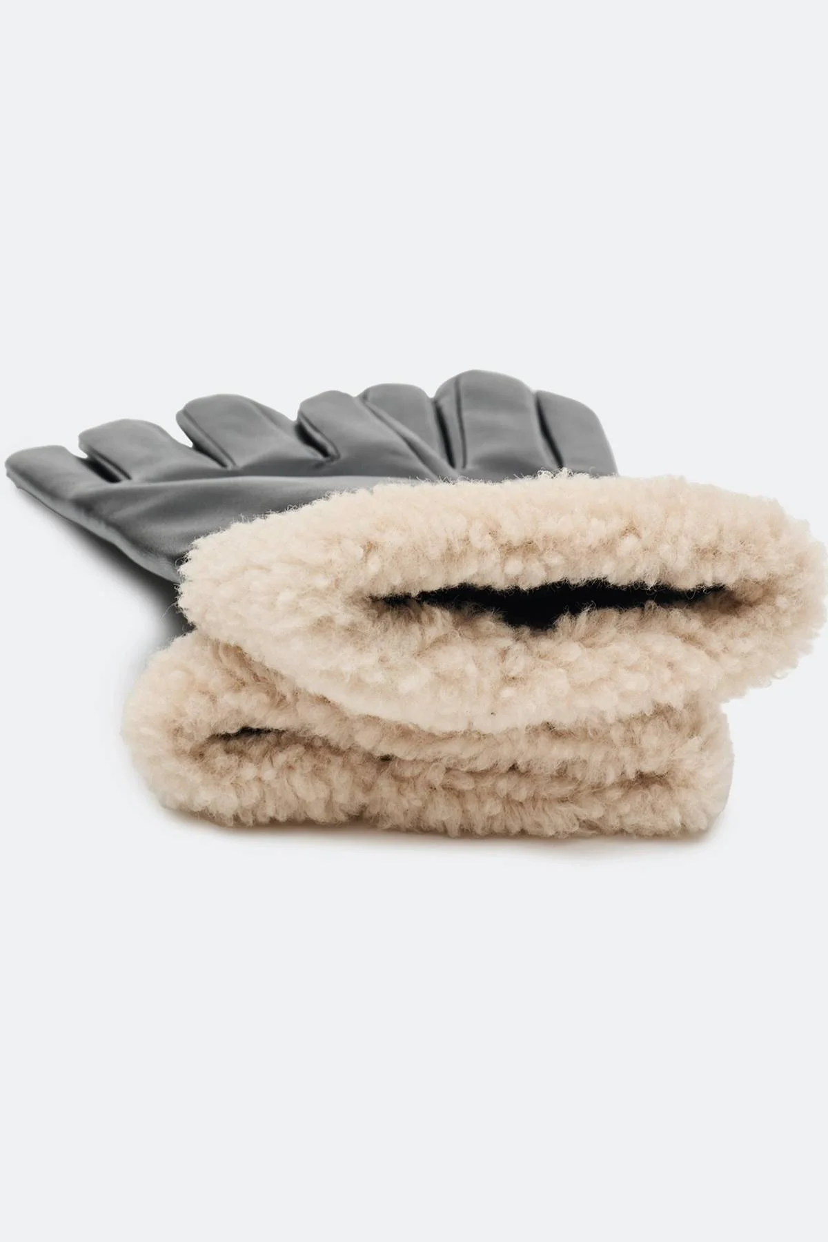 Перчатки из эко кожи с меховыми манжетами, One