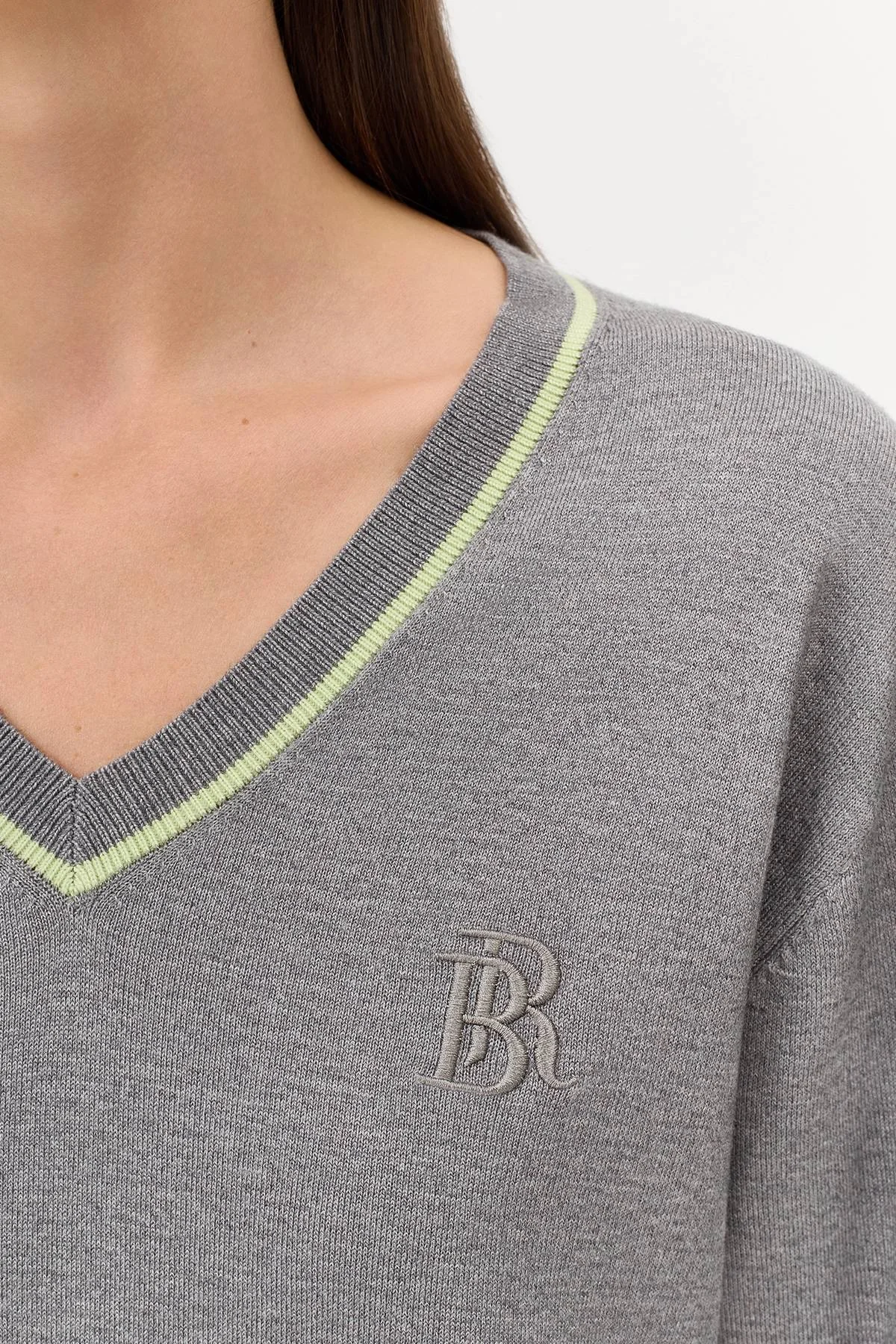 Лимитрированная серия меланжевый джемпер с ярким кантом и ремень, 44