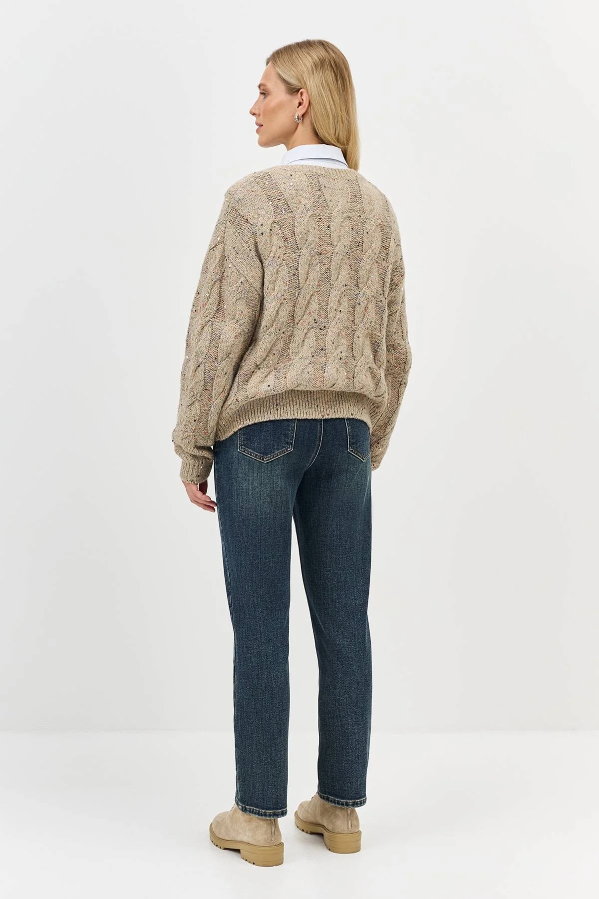 Лимитированная серия меланжевый джемпер с косами и ремень, 44