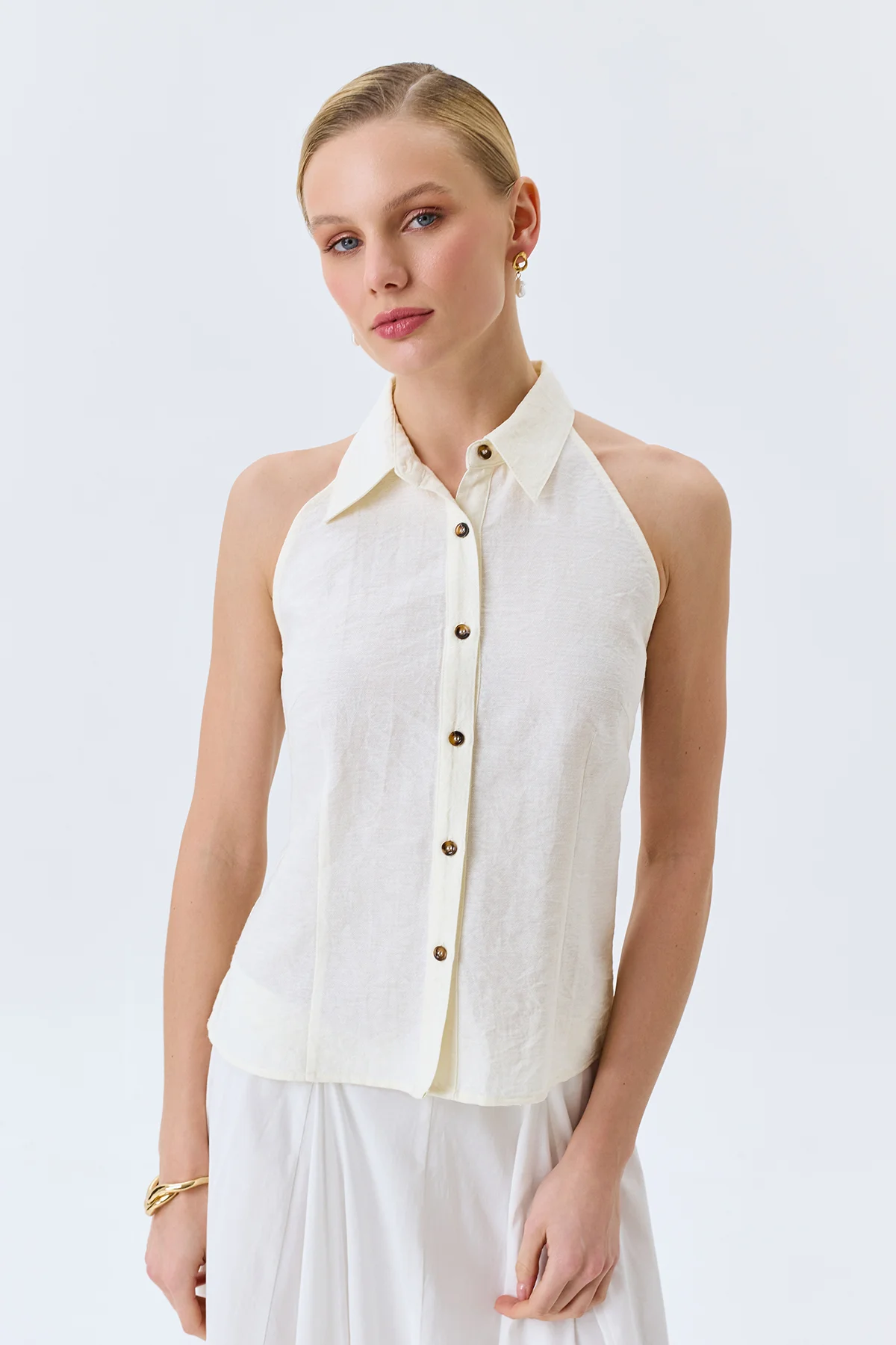 Приталенная блузка с корсетной шнуровкой, 50