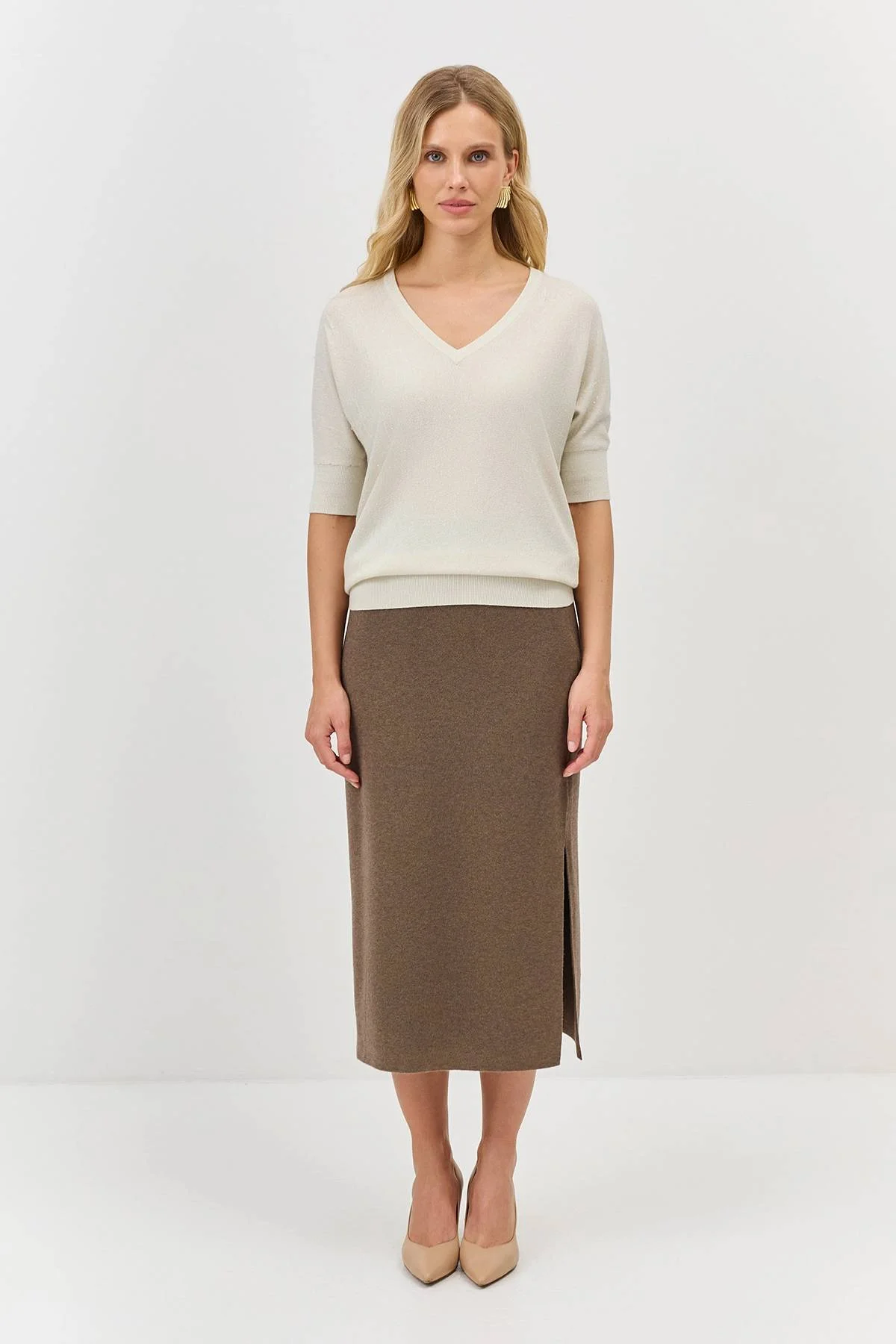 Лимитрированная серия вязаная юбка-карандаш с ангорой и ремень, 36