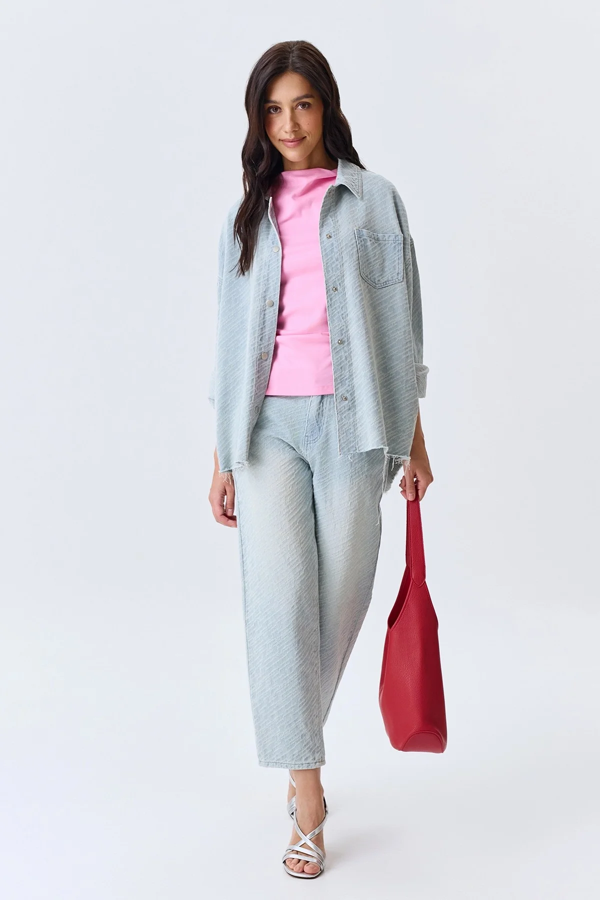 Рубашка из фактурного денима, 52