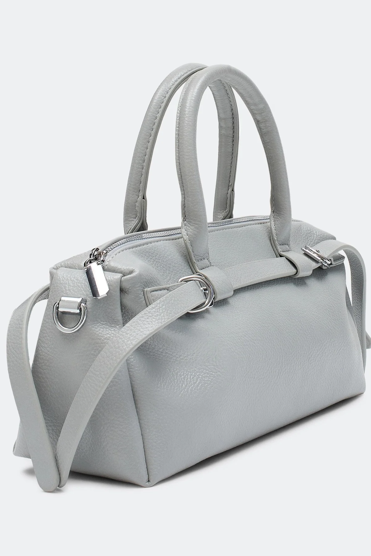 Серая сумка-багет с декоративными ремешками, One