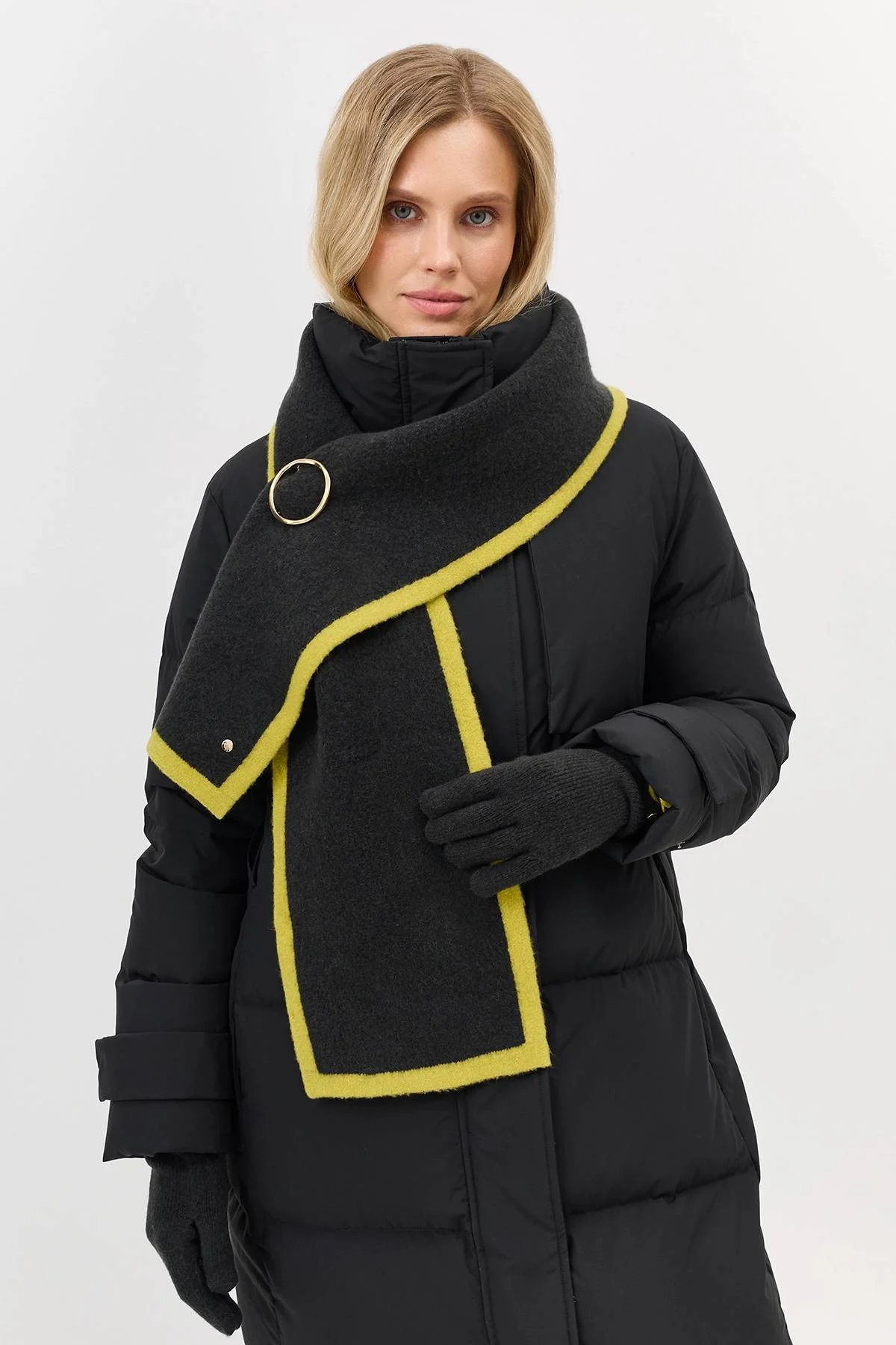 Двухцветный вязаный шарф с контрастным краем, One