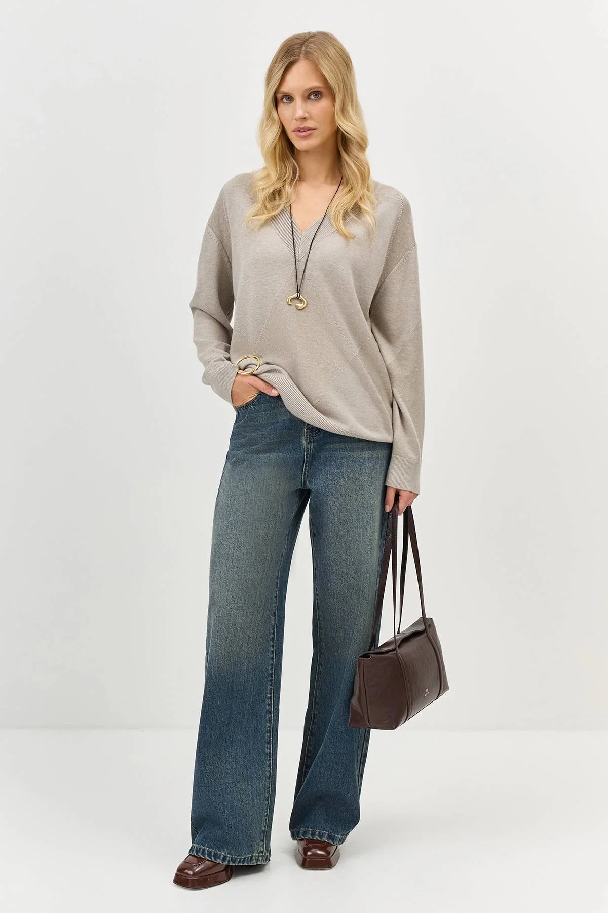 Лимитрированная серия джемпер-туника с V-образным вырезом и ремень, 34