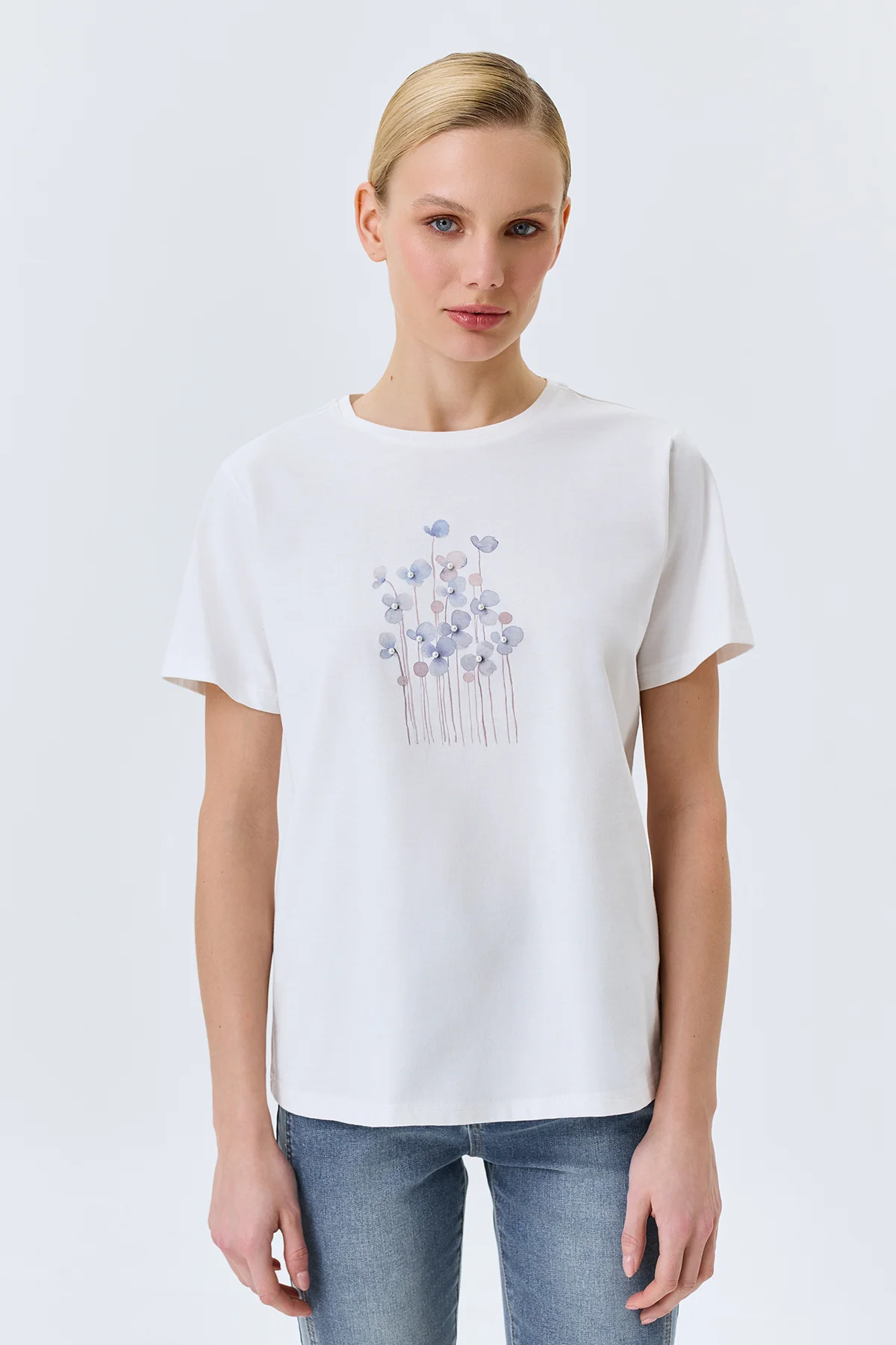 Футболка с принтом и жемчужинами, 52