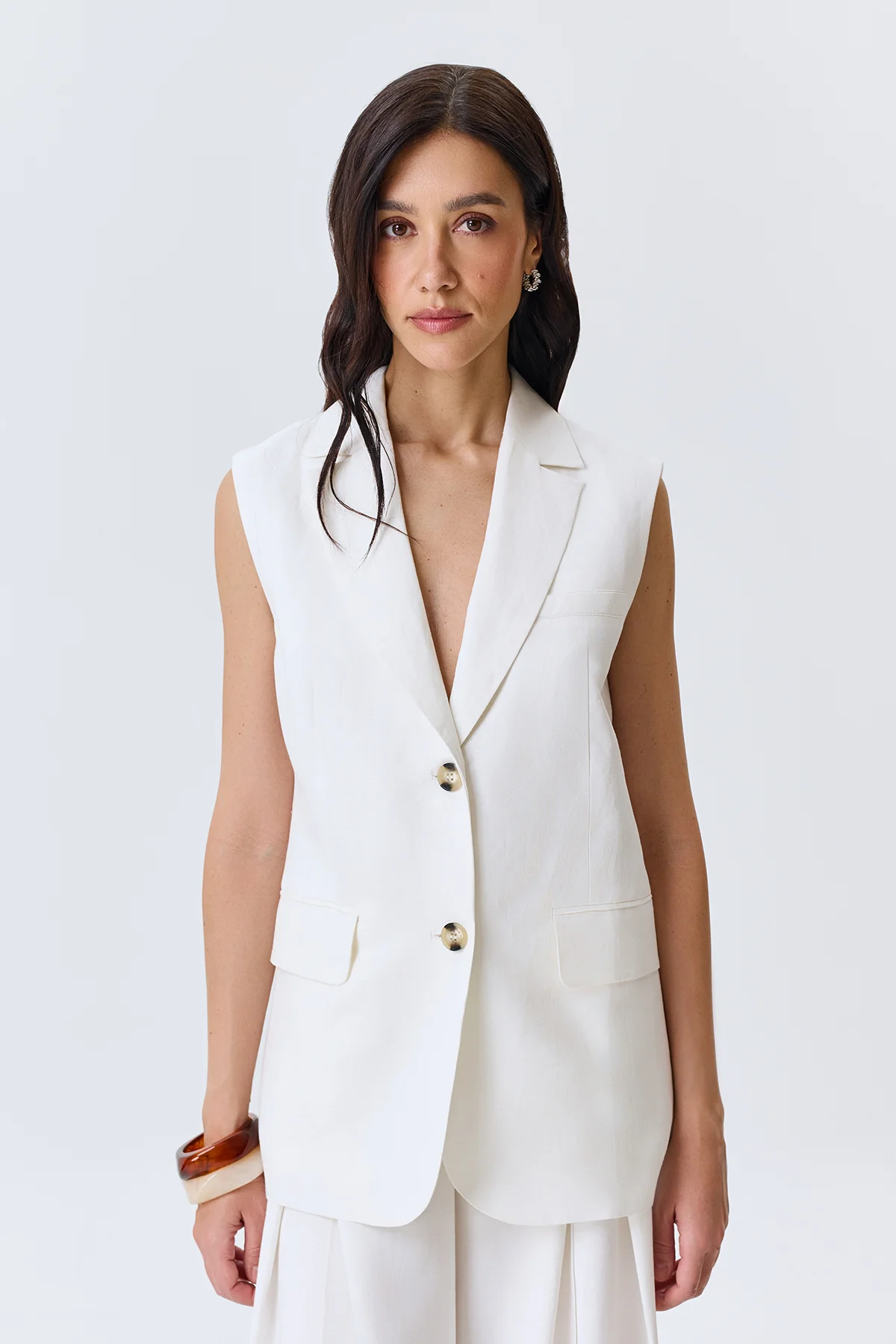 Удлиненный льняной жилет, 52