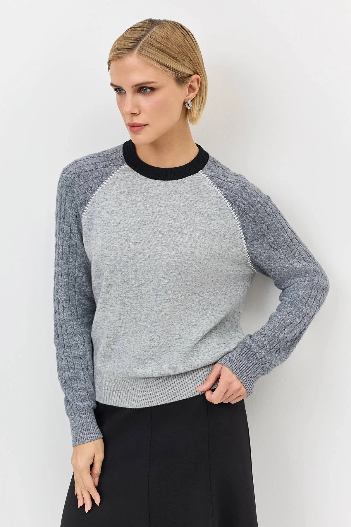 Джемпер в стиле color block с шерстью, 34