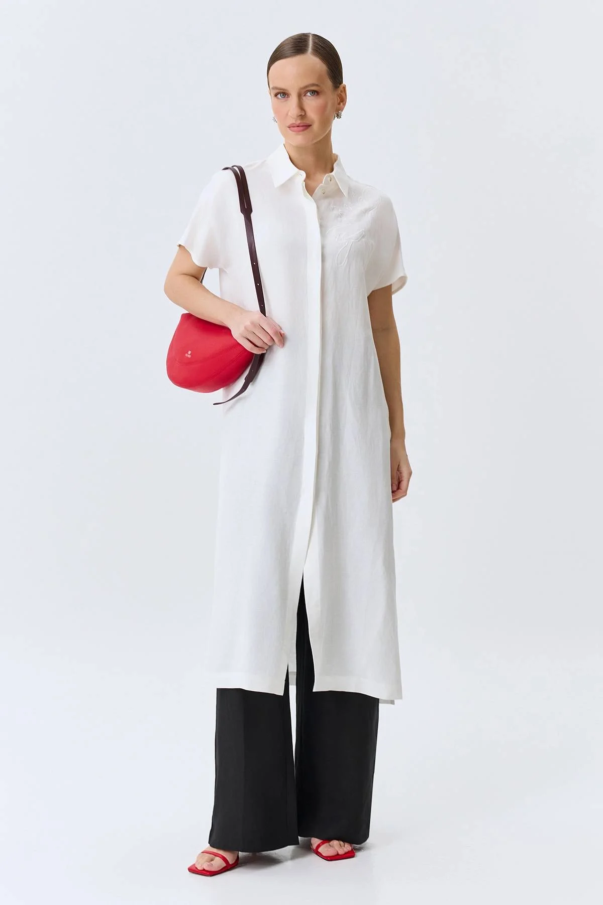 Удлиненная льняная блузка, 46