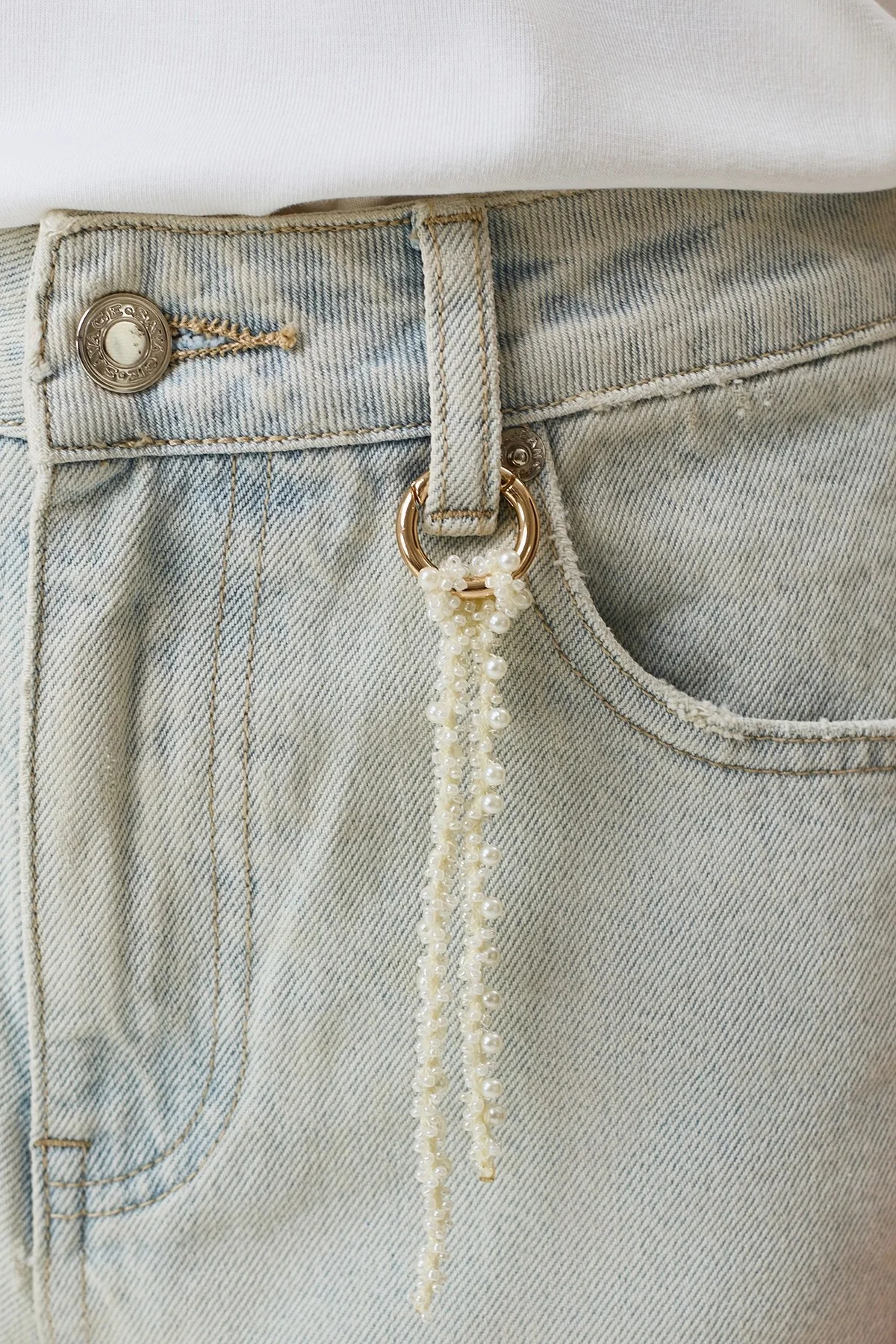 Джинсы-бананы с декором, 50