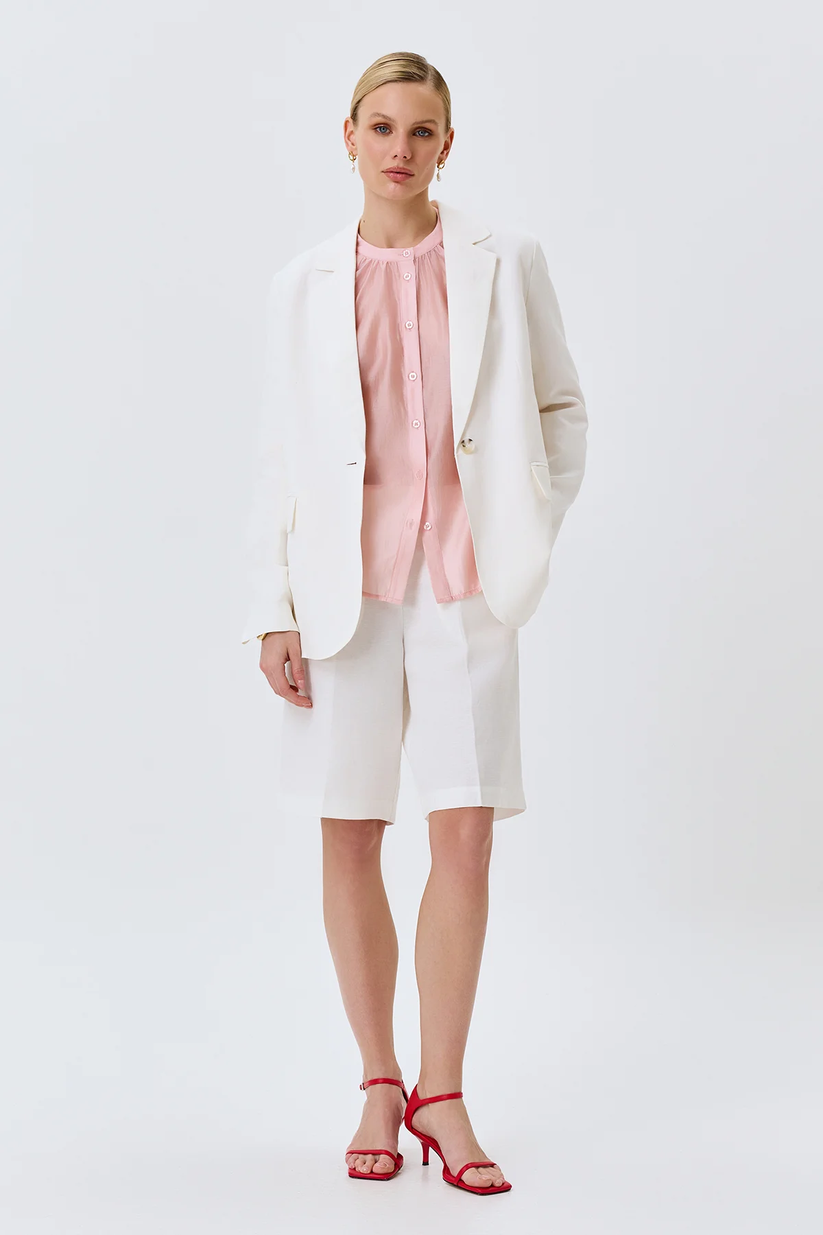 Льняной однобортный жакет, 46