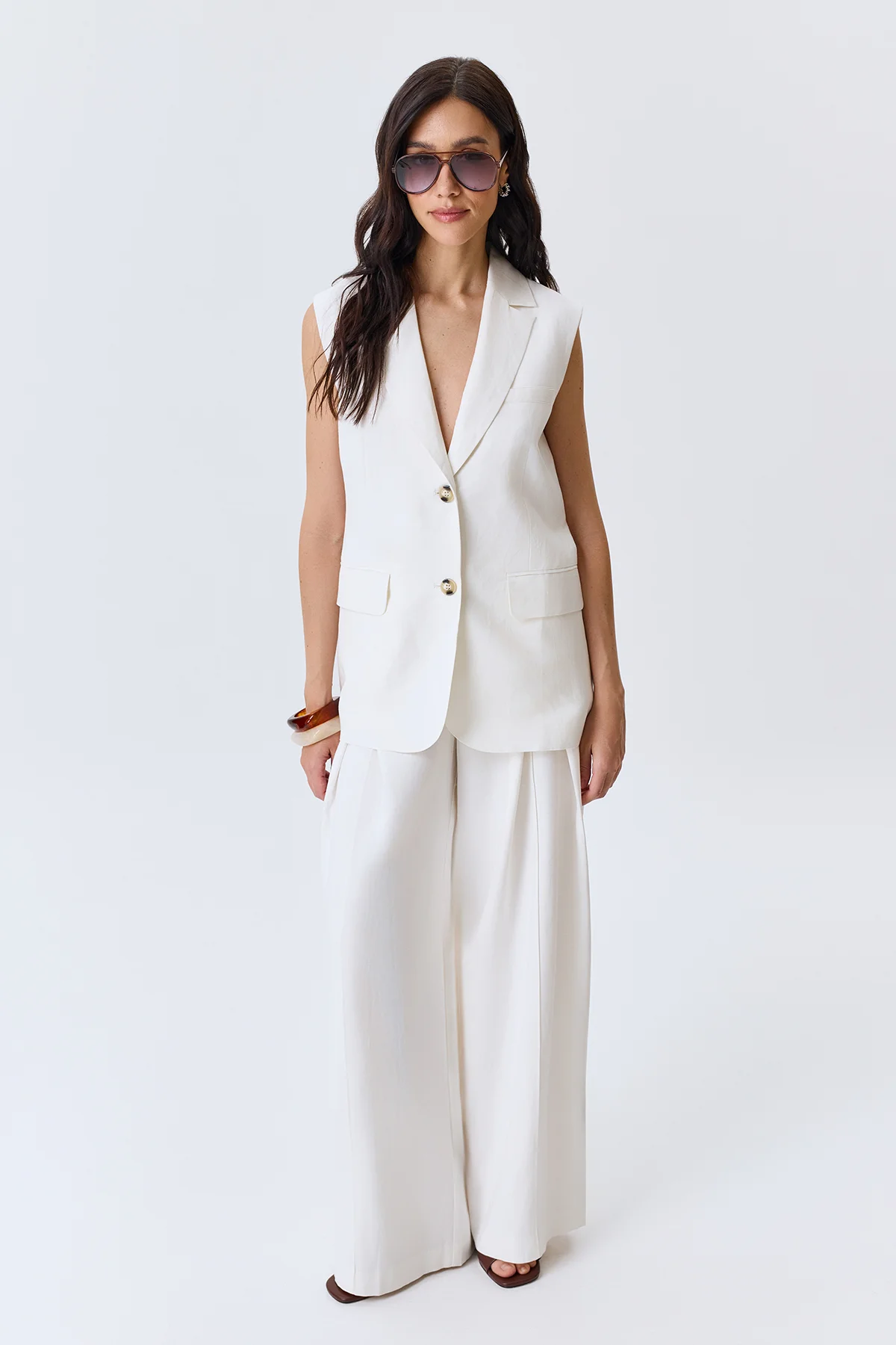 Удлиненный льняной жилет, 42