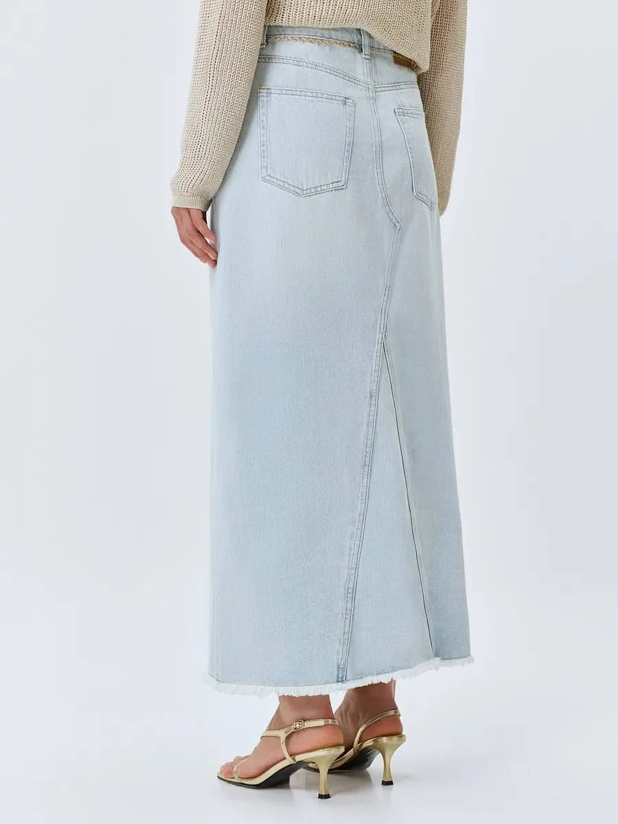 Юбка джинсовая с поясом летняя, 52