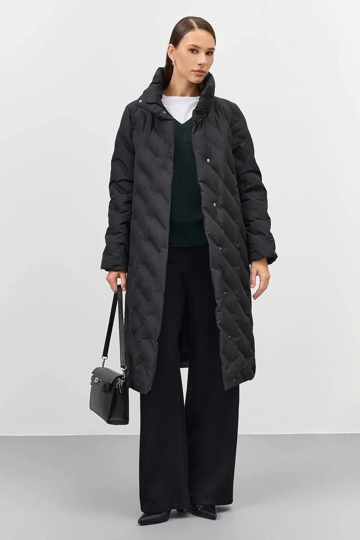 Теплое пальто с фантазийной стежкой, 48