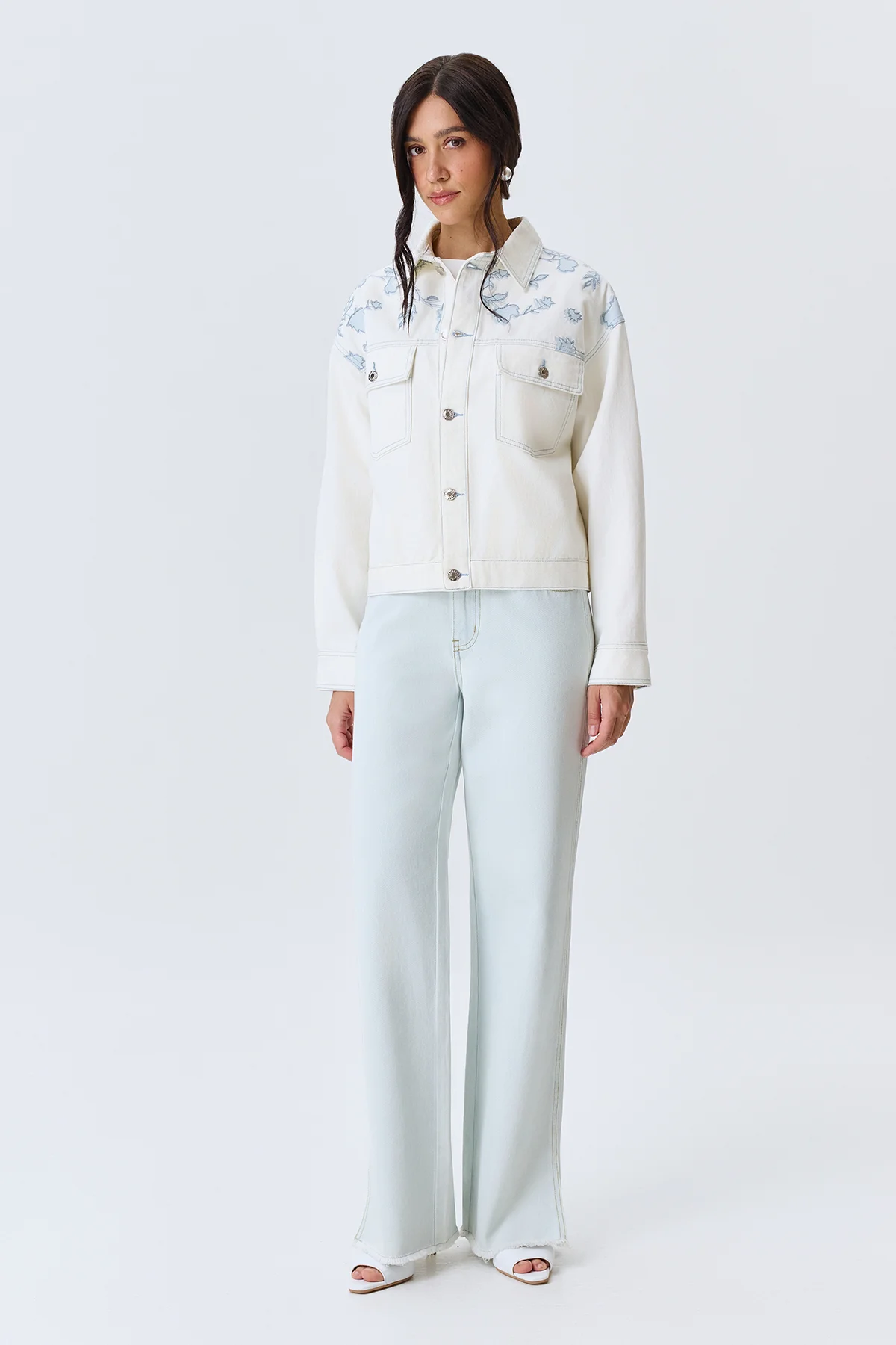 Джинсовый жакет с цветочным принтом, 42