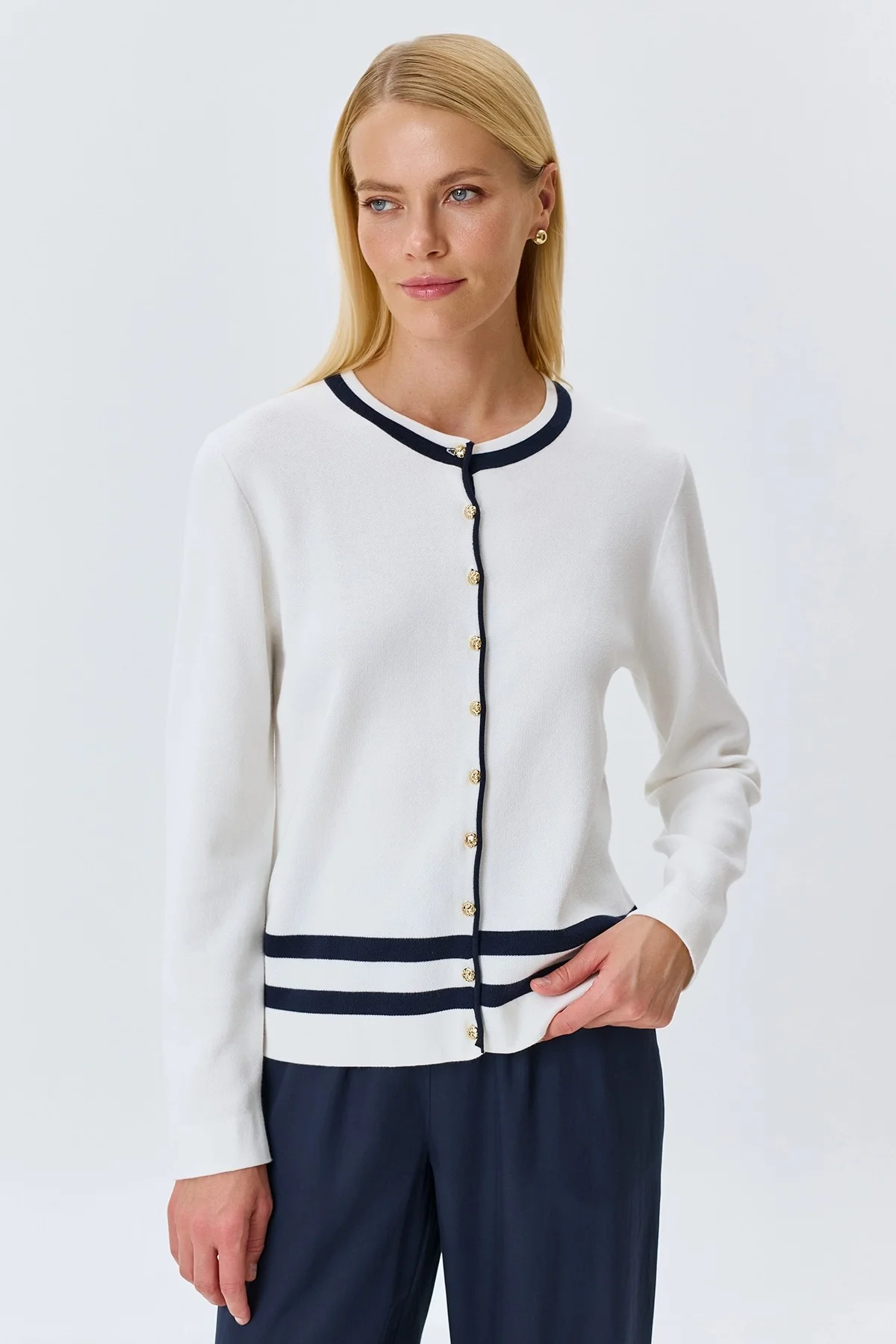 Кардиган с контрастными полосками, 44