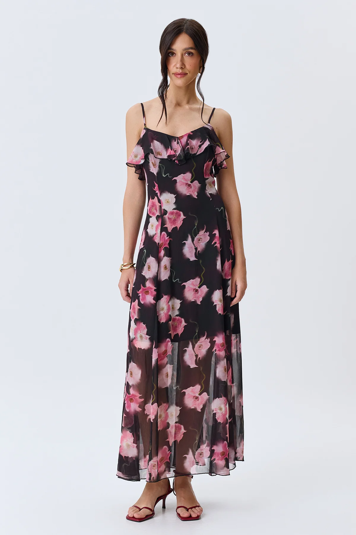 Романтичное платье с ярким цветочным принтом, 44