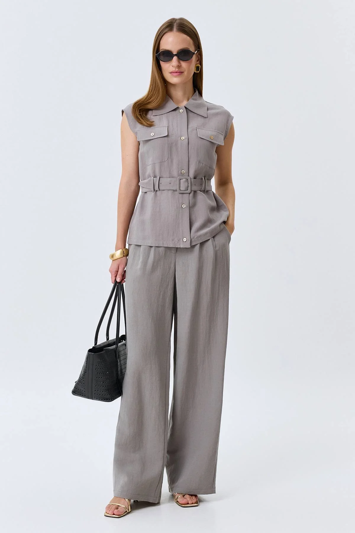 Брюки с мягкими складками из тенселя, 42