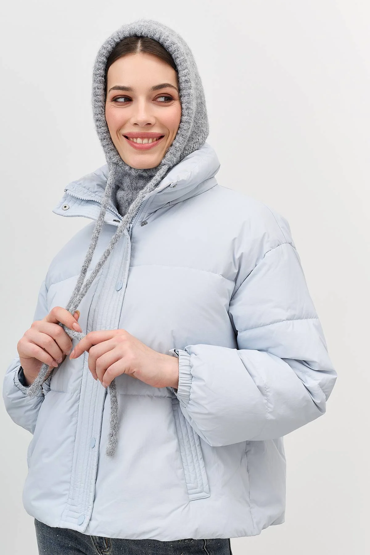 Серый капор в рубчик с шерстью, One Серый капор в рубчик с шерстью, One