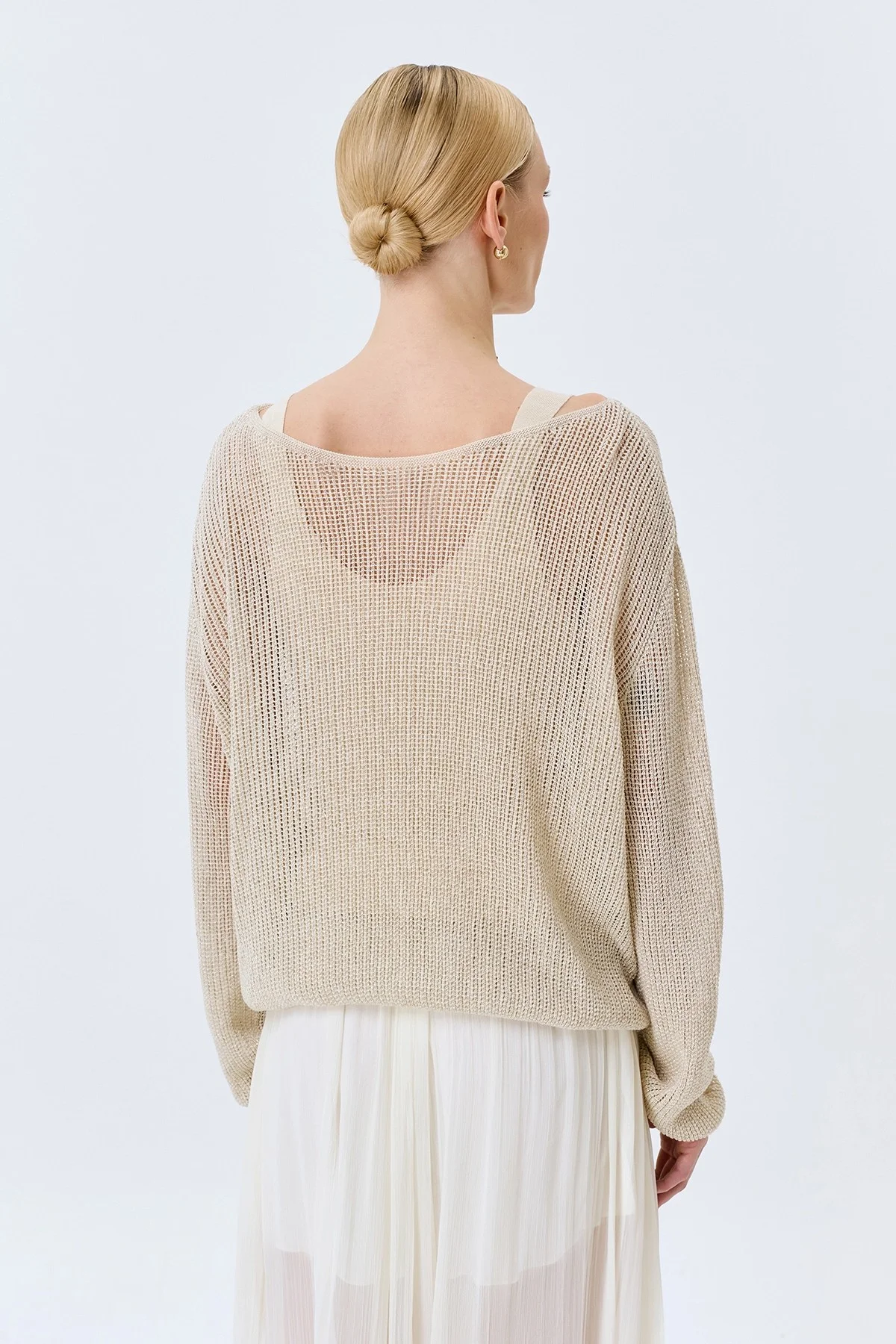 Светлый ажурный комбинированный джемпер, 44