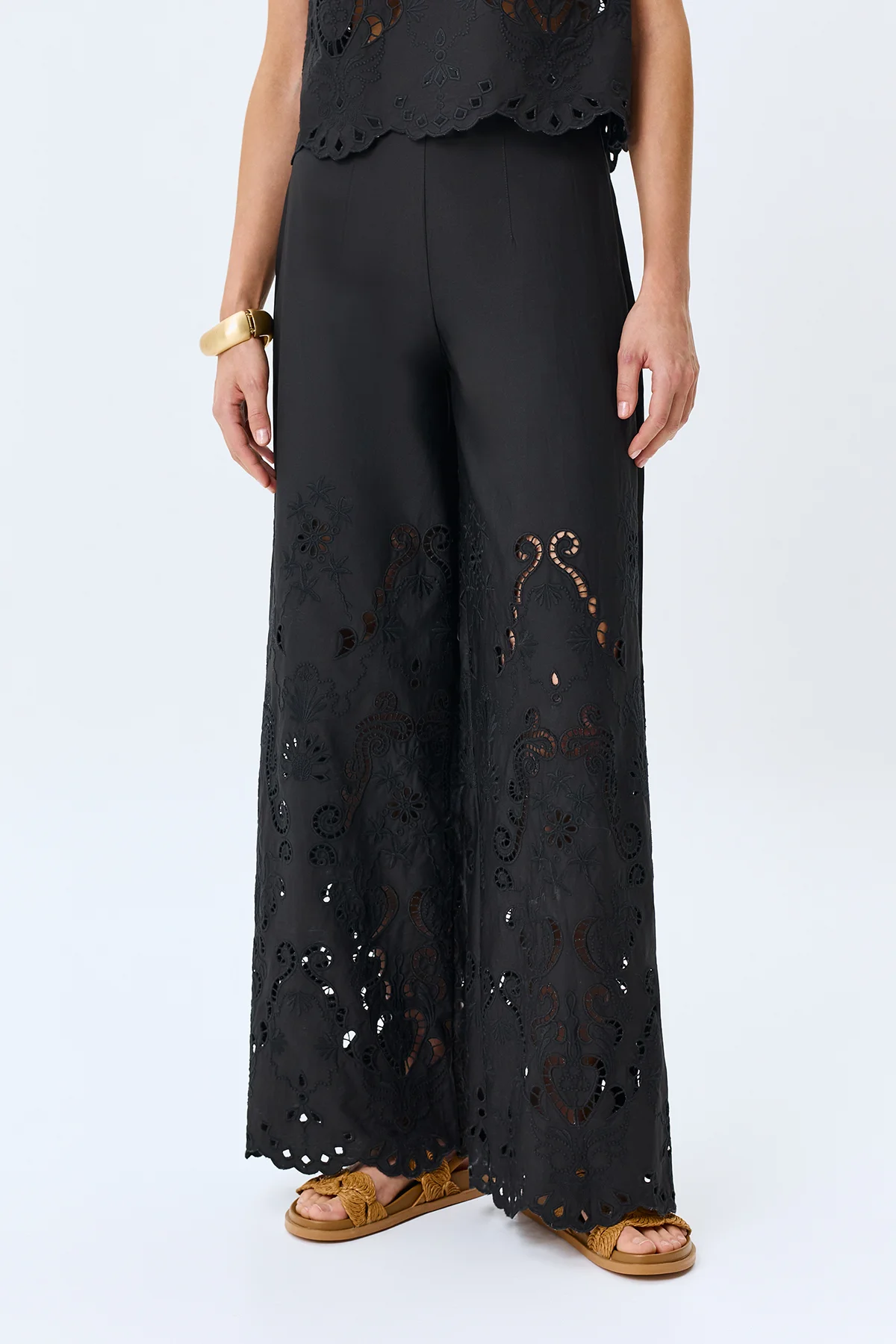 Ажурные брюки с купонной вышивкой, 40