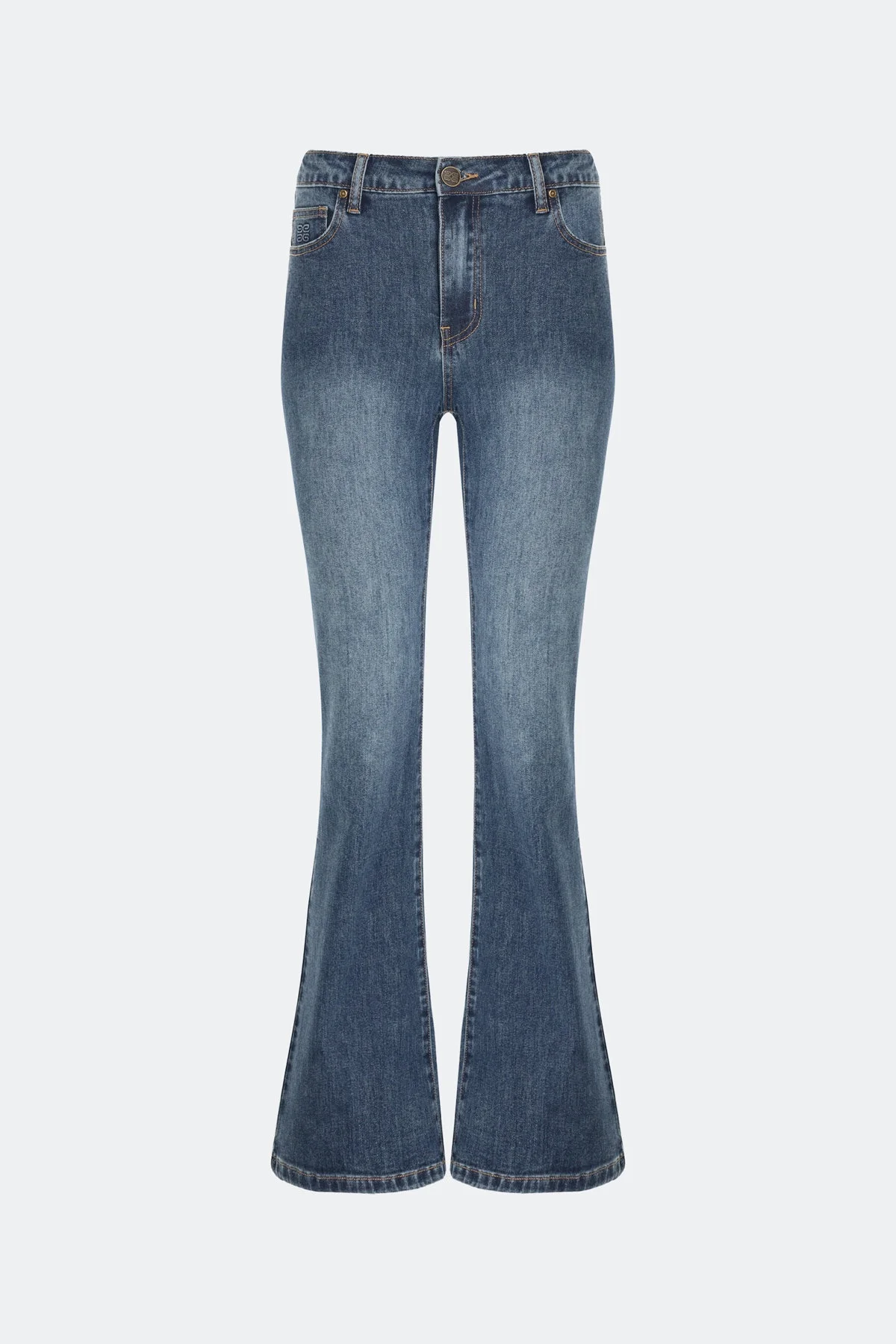 Джинсы Bootcut с контрастной вышивкой, деним, 44