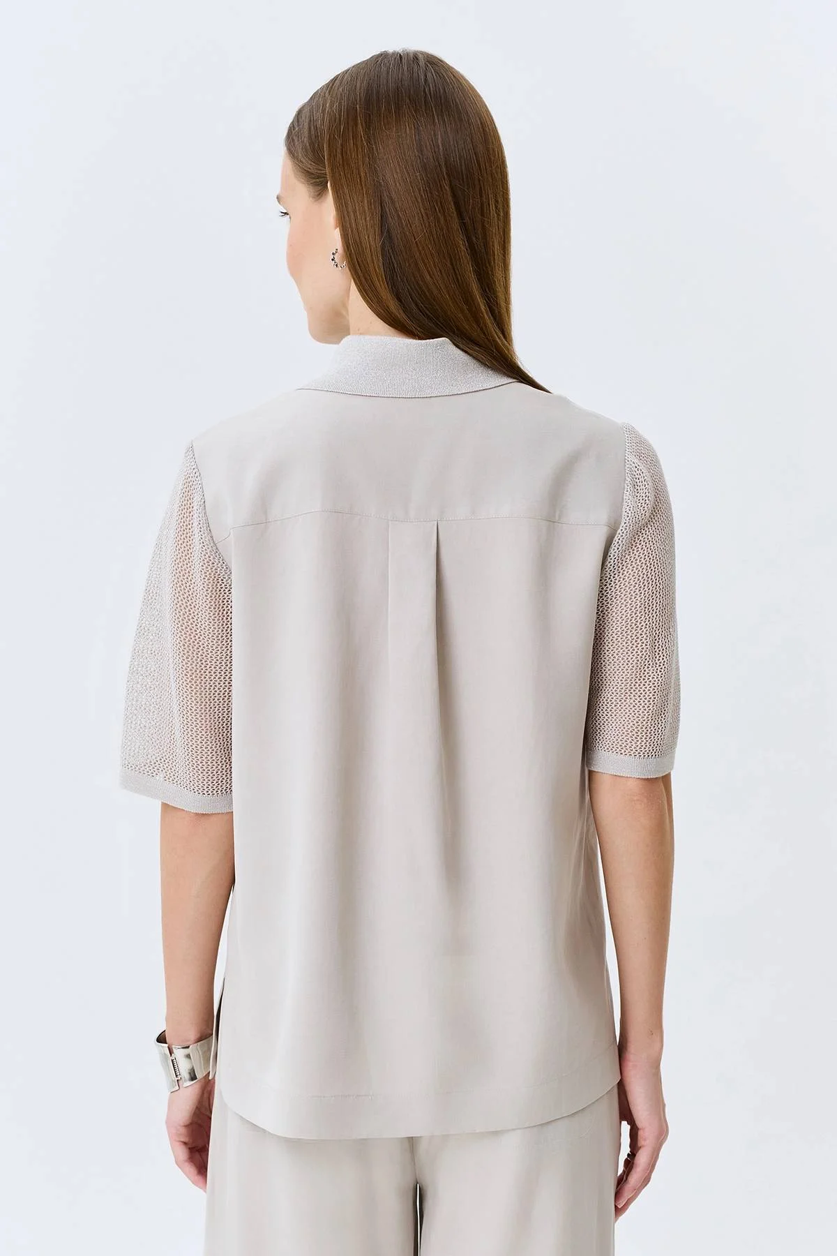 Свободная блузка с ажурными рукавами, 44