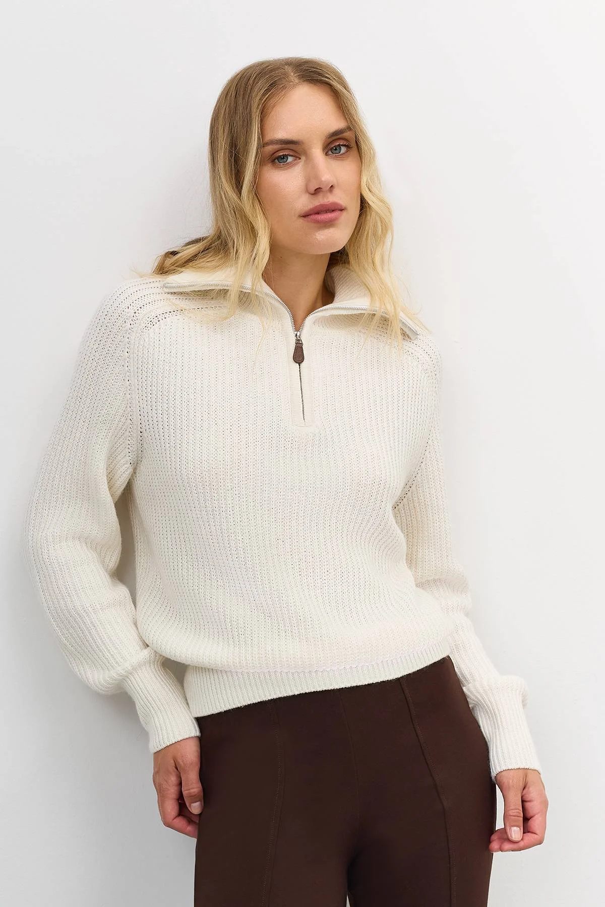 Лимитированная серия свитер с отложным воротником на молнии и ремень, 48