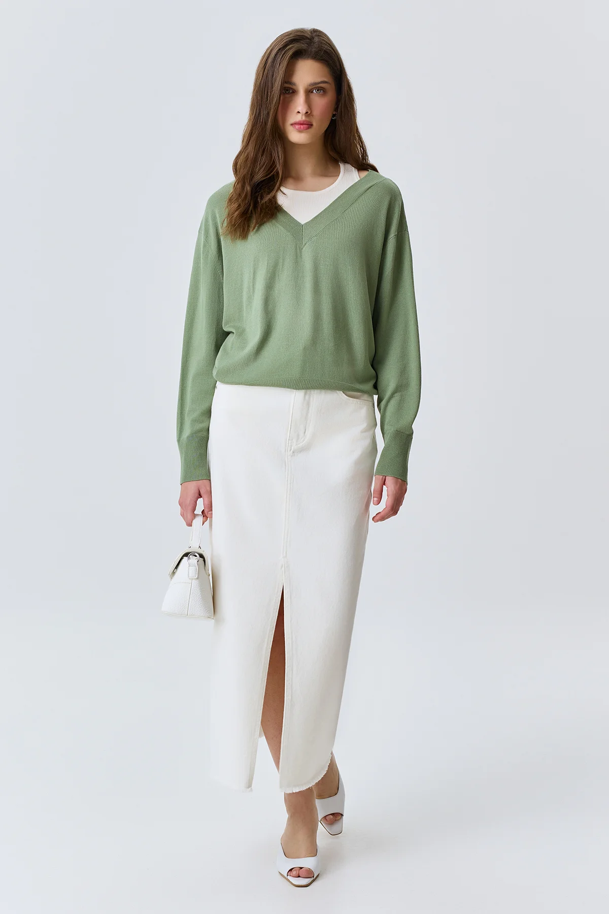 Белая джинсовая юбка из 100% хлопка, 50