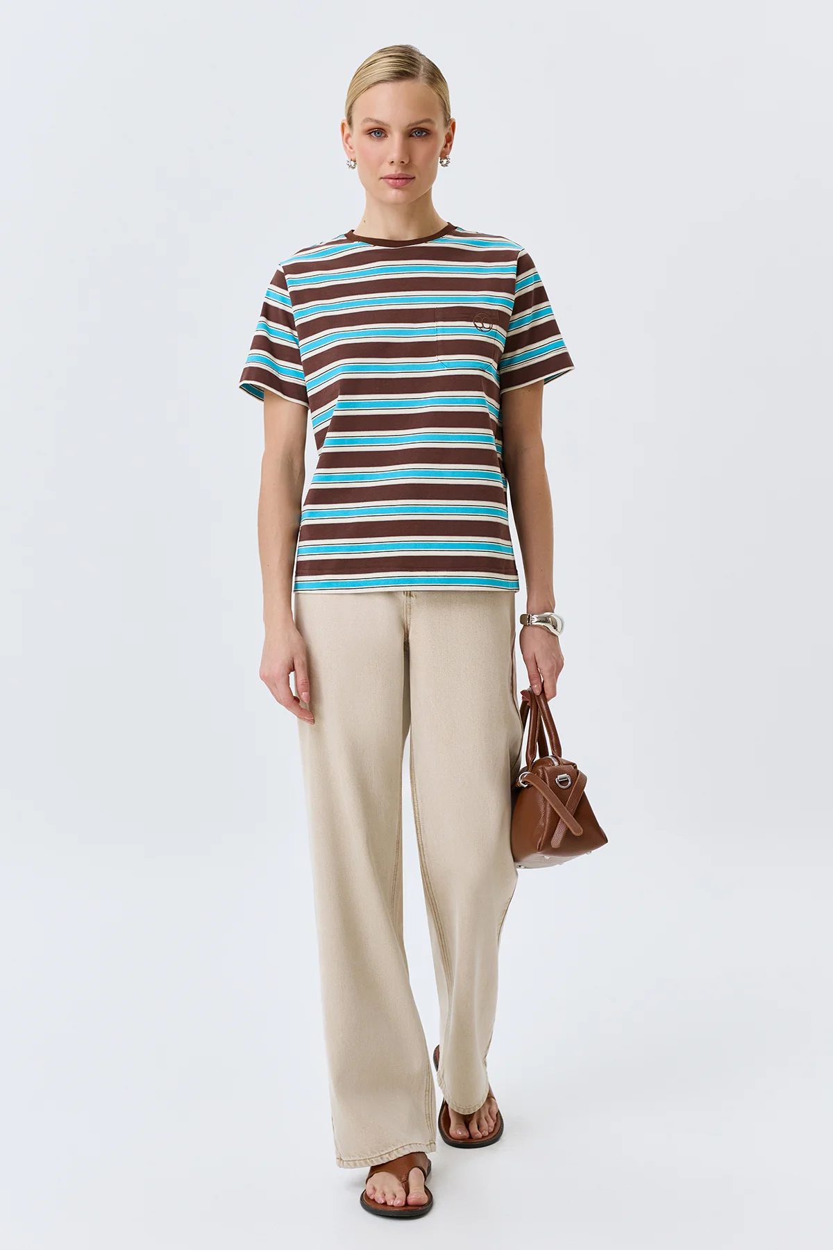 Яркая футболка в полоску из 100% хлопка, 44