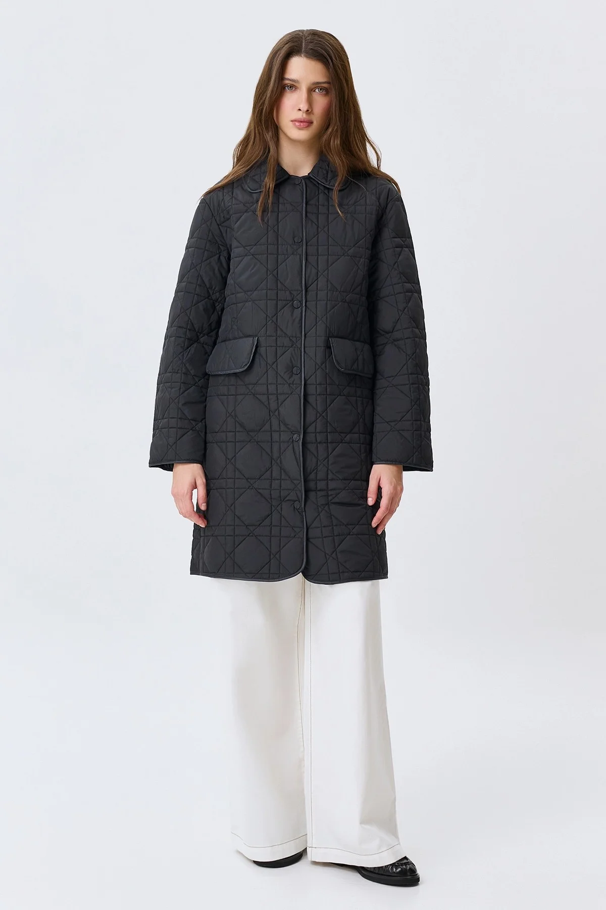Укороченное стеганое пальто c фактурной стежкой, 50