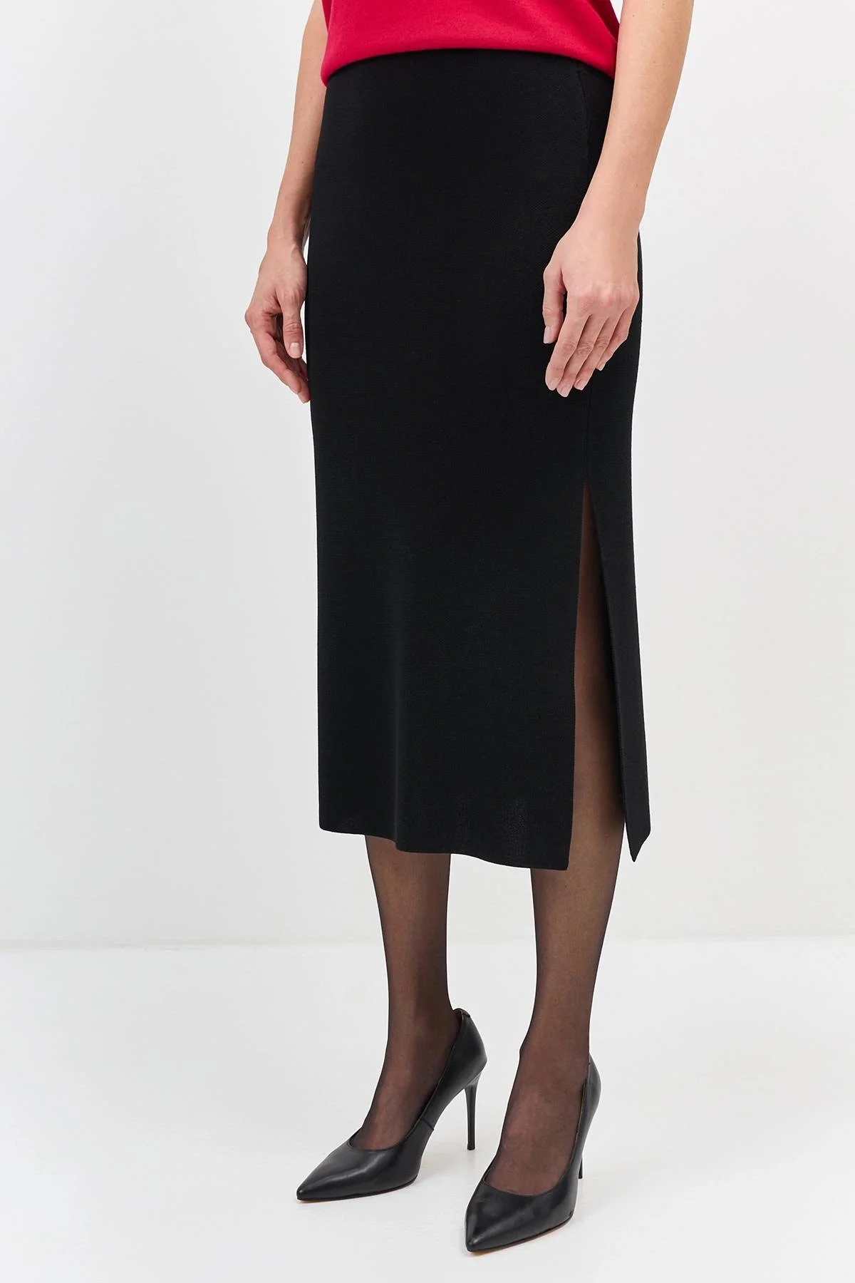 Лимитрированная серия вязаная юбка с высоким разрезом и ремень, 46