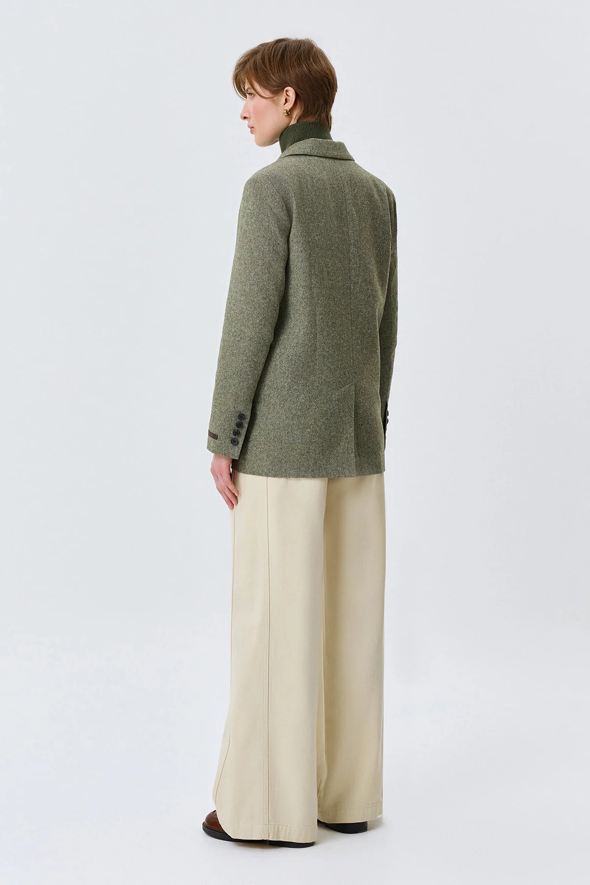 Классический оливковый жакет с узором Herringbone, 52