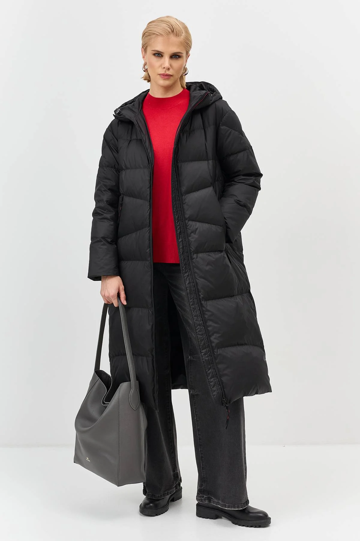 Лимитированная серия длинный пуховик с капюшоном с палантином, 46