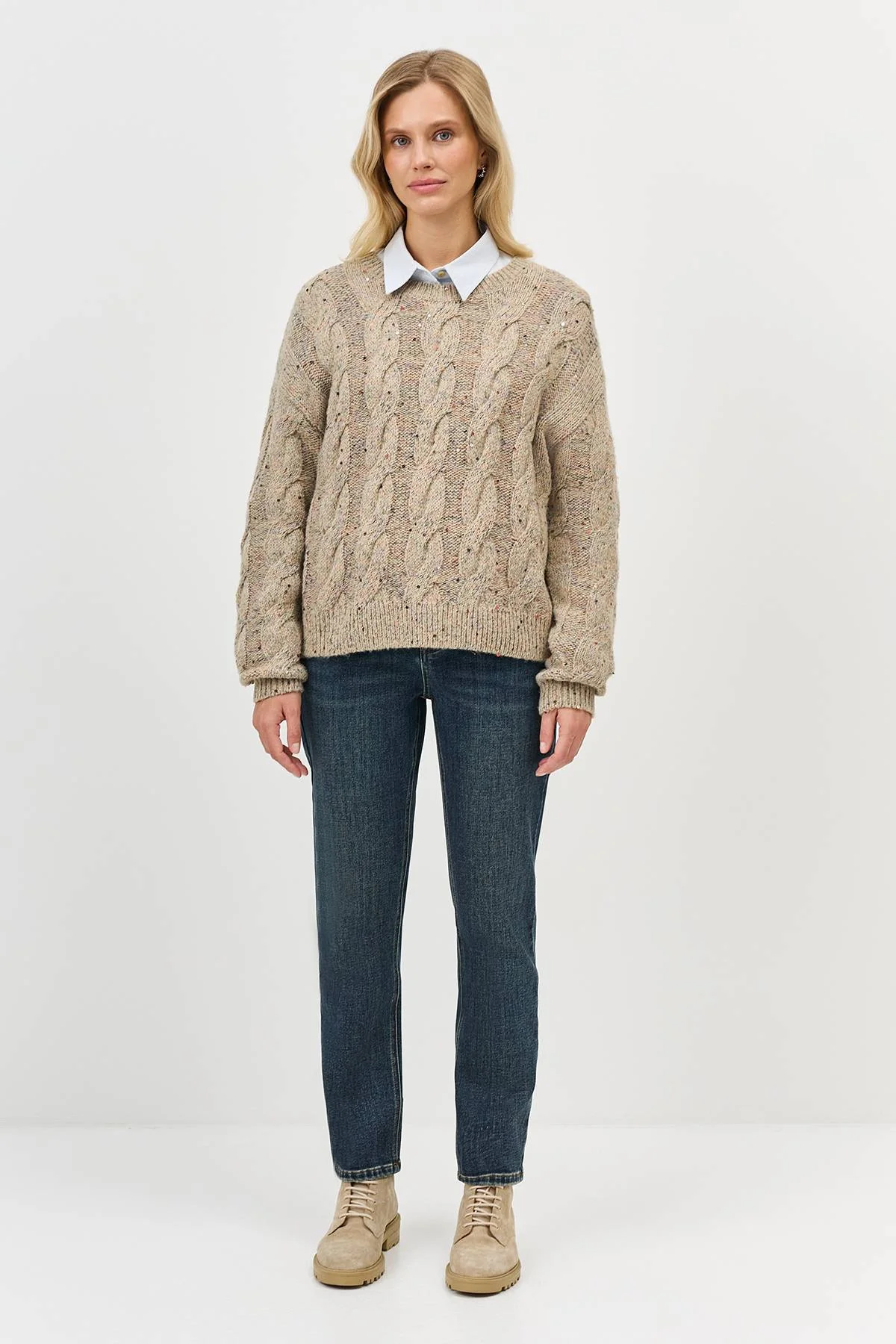 Лимитированная серия меланжевый джемпер с косами и ремень, 36