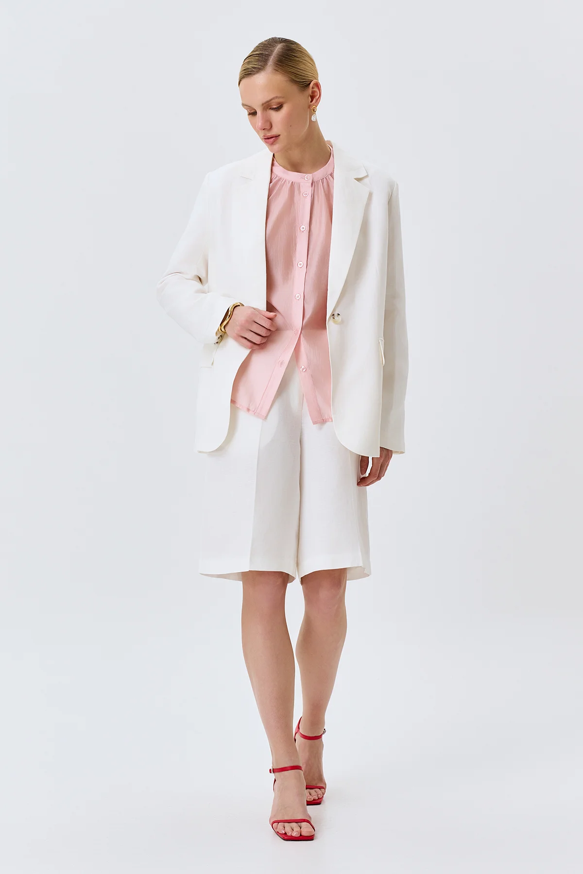 Льняной однобортный жакет, 44