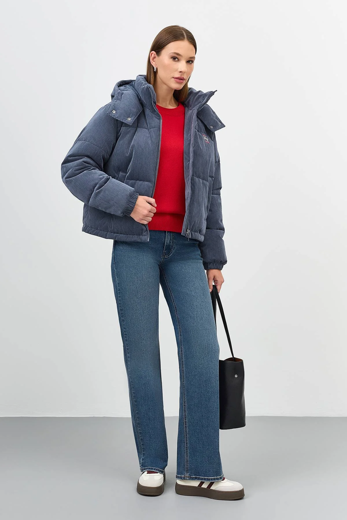 Лимитированная серия укороченная вельветовая куртка с палантином, 48