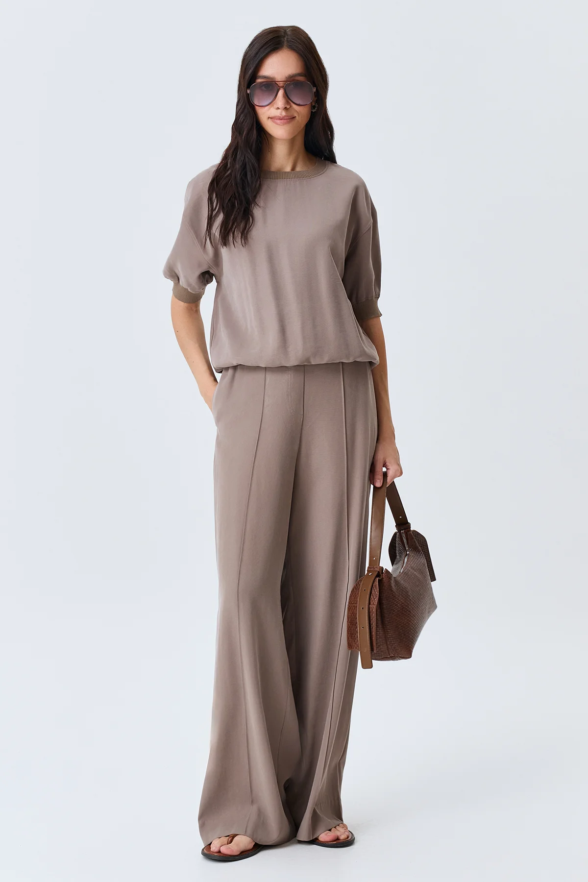 Брюки из вискозы с простроченными стрелками, 52