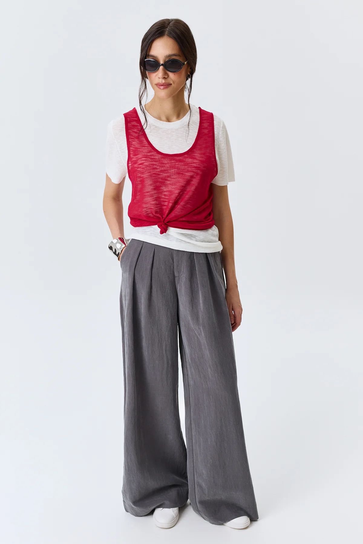 Джемпер тонкий вязаный с топом, 46