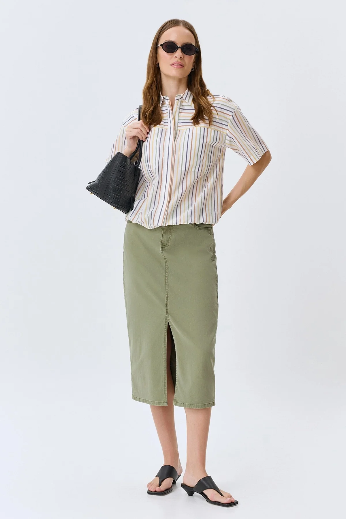 Оливковая джинсовая юбка, 38