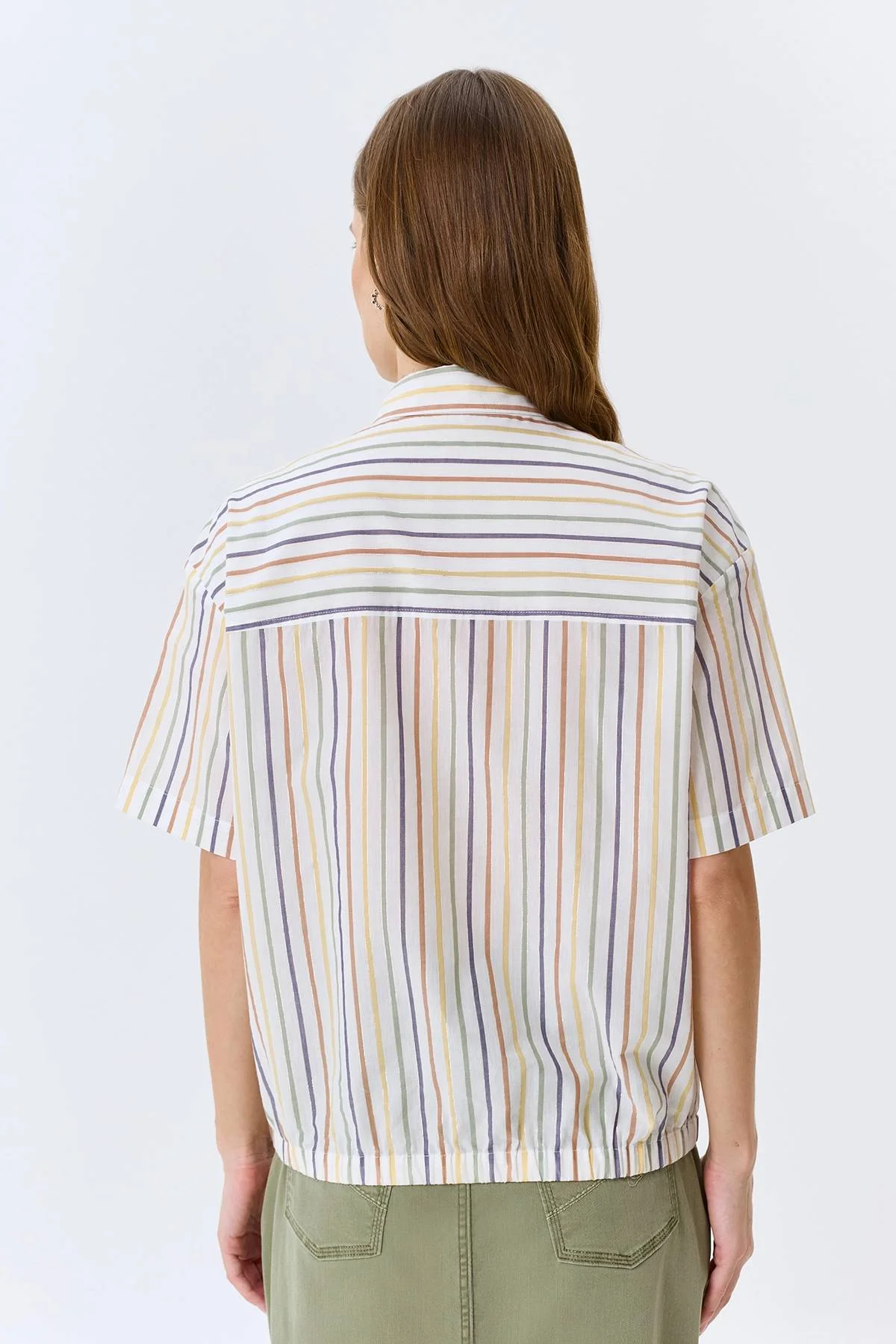 Легкая блузка в яркую полоску, 36