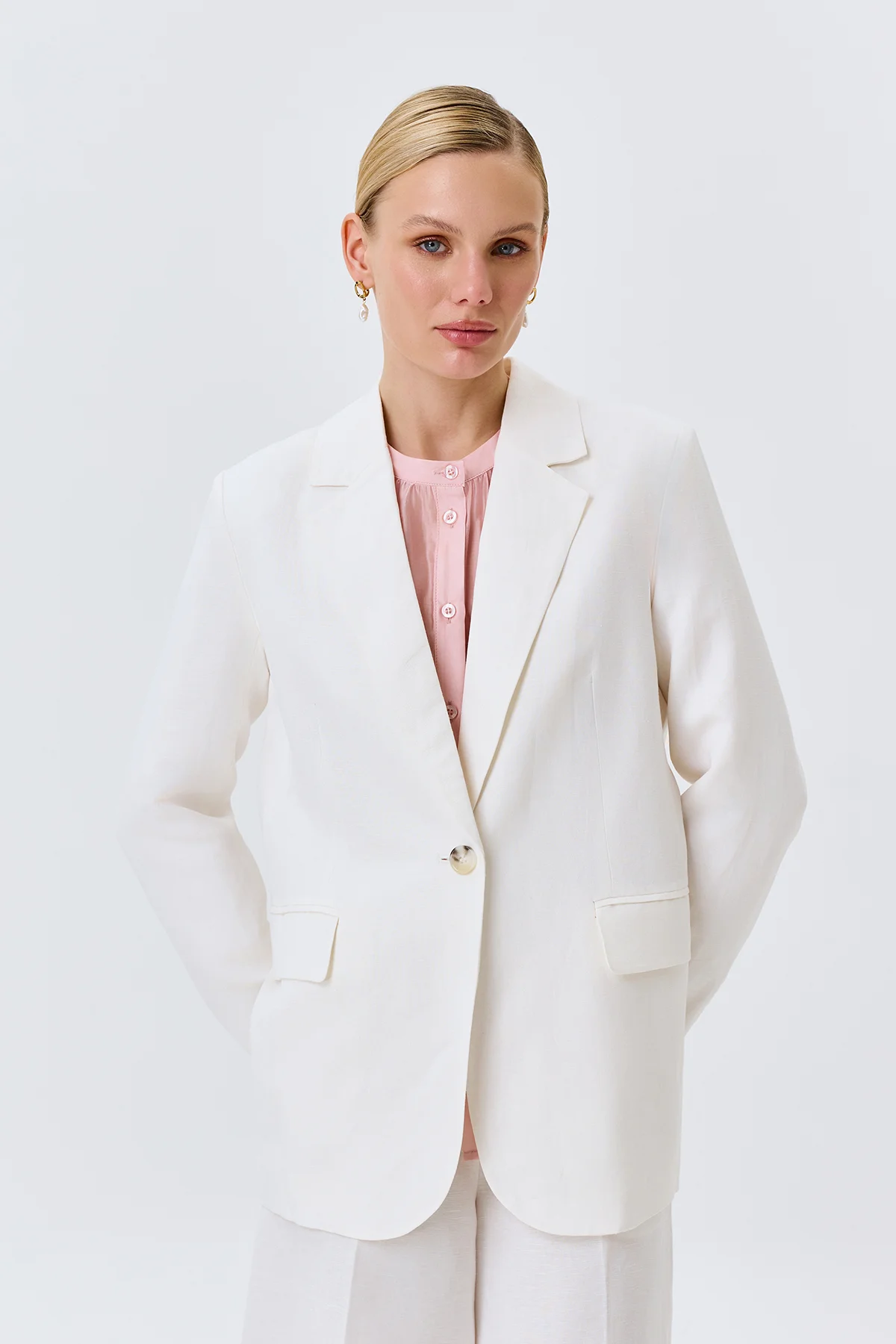 Льняной однобортный жакет, 50