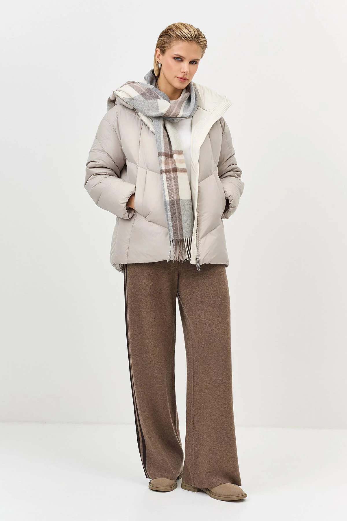 Светлый шарф в клетку из 100% шерсти, One