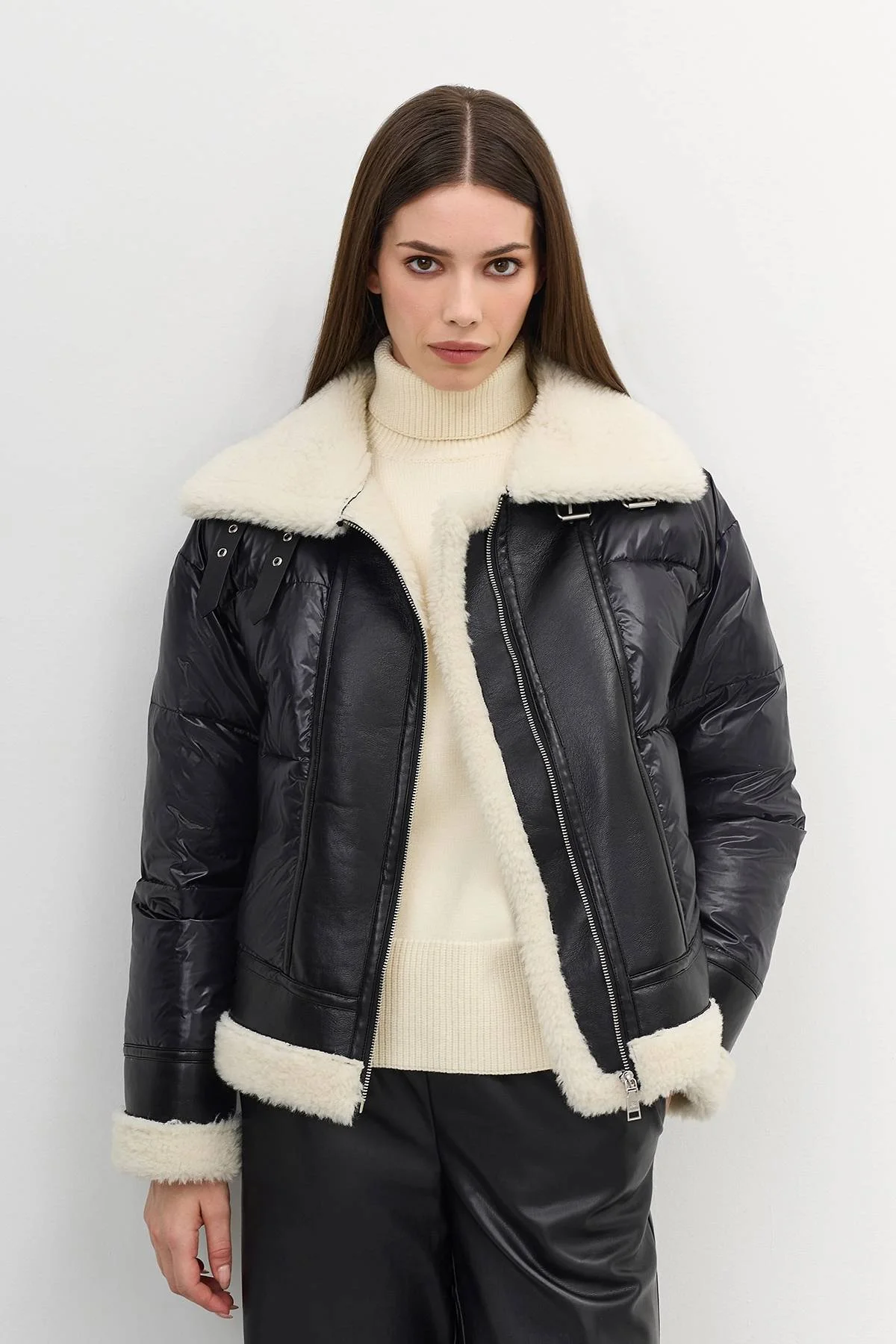 Комбинированная куртка с овчиной, 50