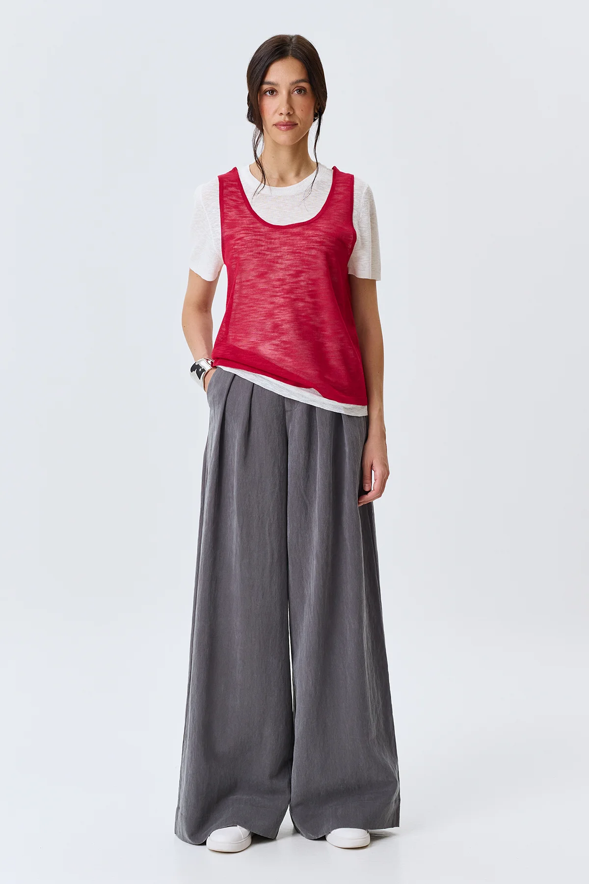 Джемпер тонкий вязаный с топом, 42