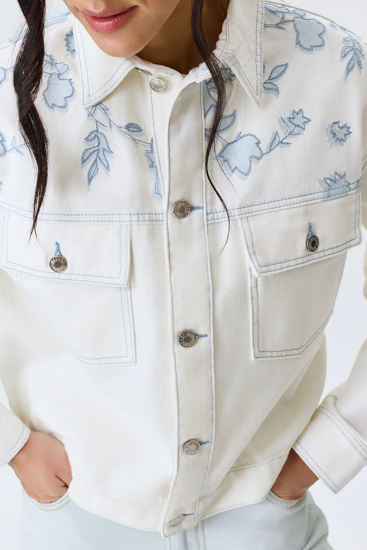 Джинсовый жакет с цветочным принтом, 50