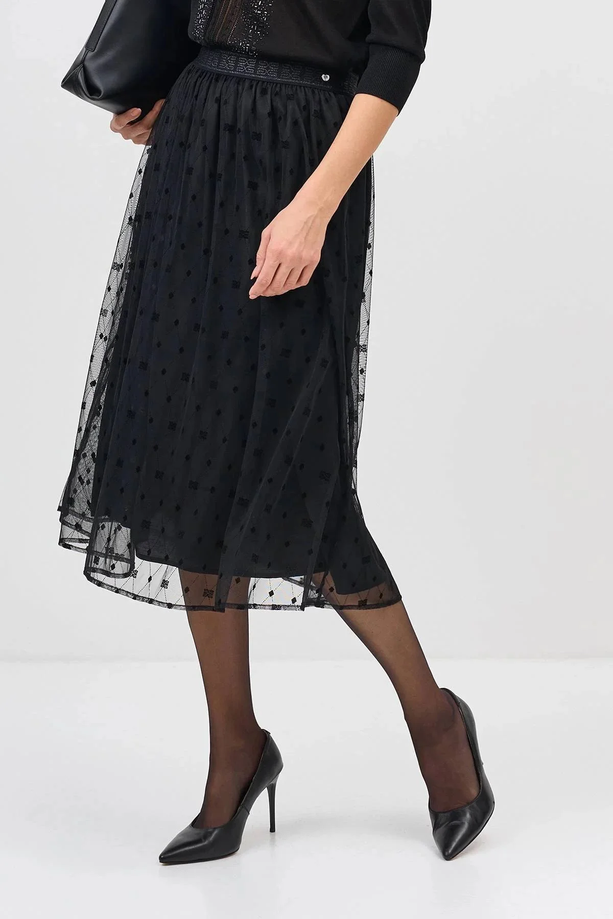 Юбка из сетки с бархатным принтом, 44